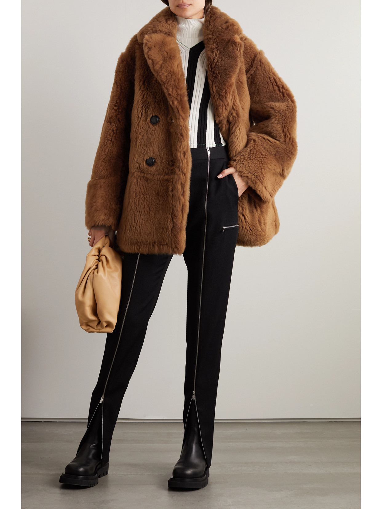 Loro Piana Double-breasted Reversible Shearling And Leather Coat In Brown