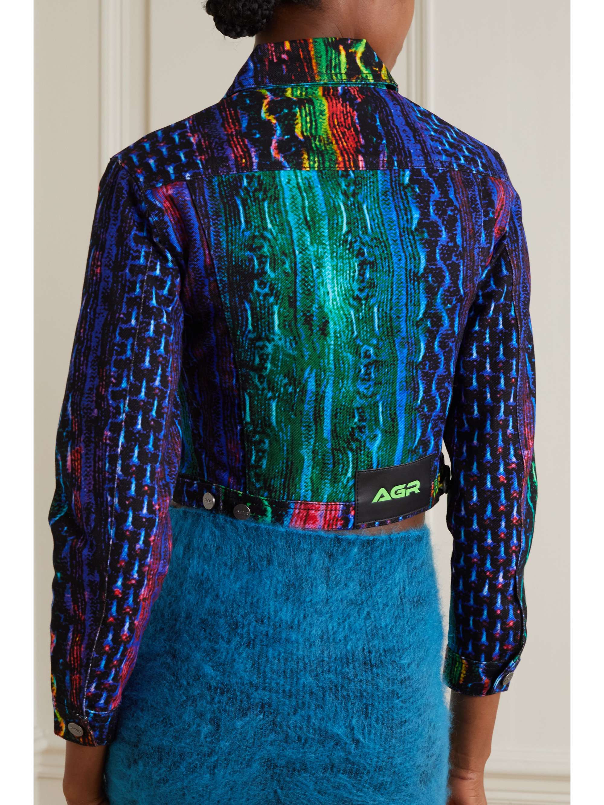 AGR Cropped snake-print denim jacket