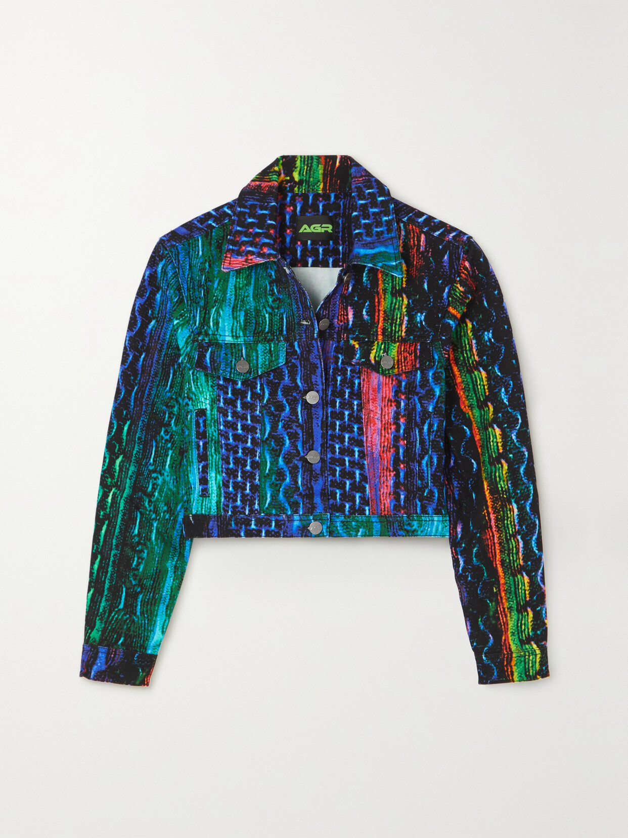 AGR – Cropped Snake-print Denim Jacket – Blue AGR – Cropped Snake-print Denim Jacket – Blue