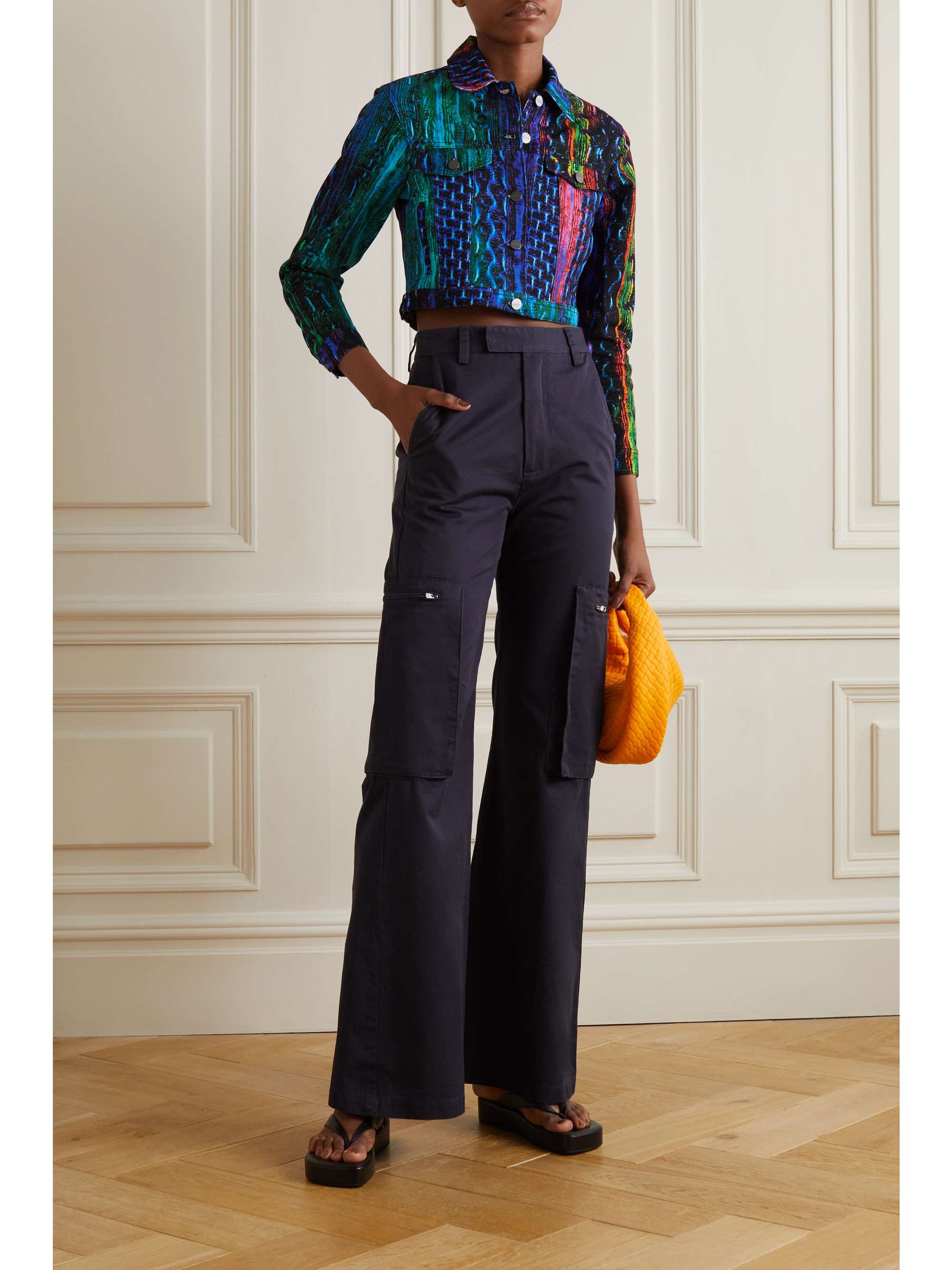 AGR Cropped snake-print denim jacket