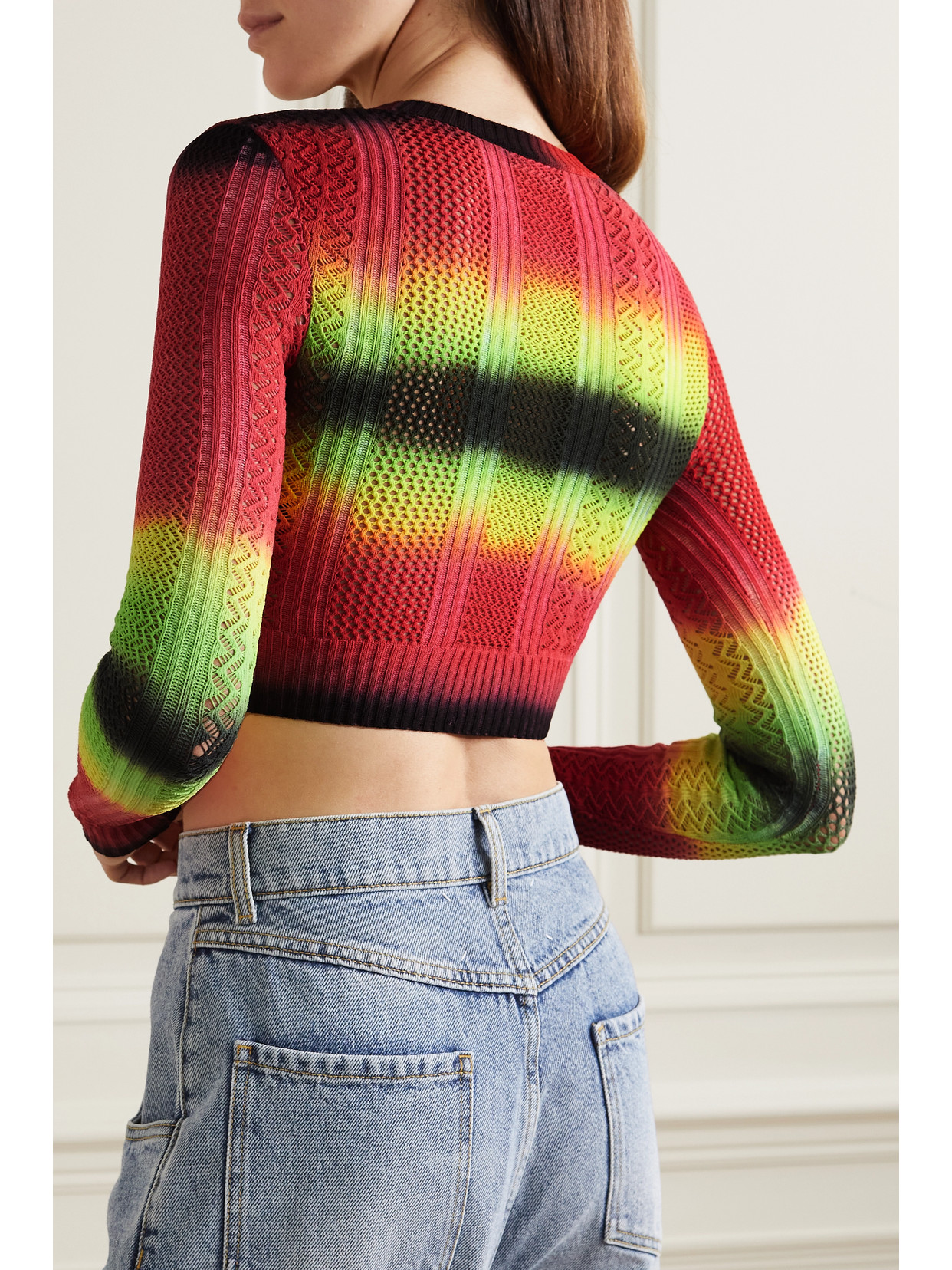 Cropped Ombré Pointelle-Knit Sweater