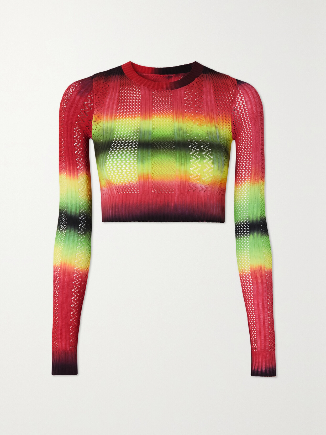 AGR - Cropped Ombré Pointelle-knit Sweater - Red