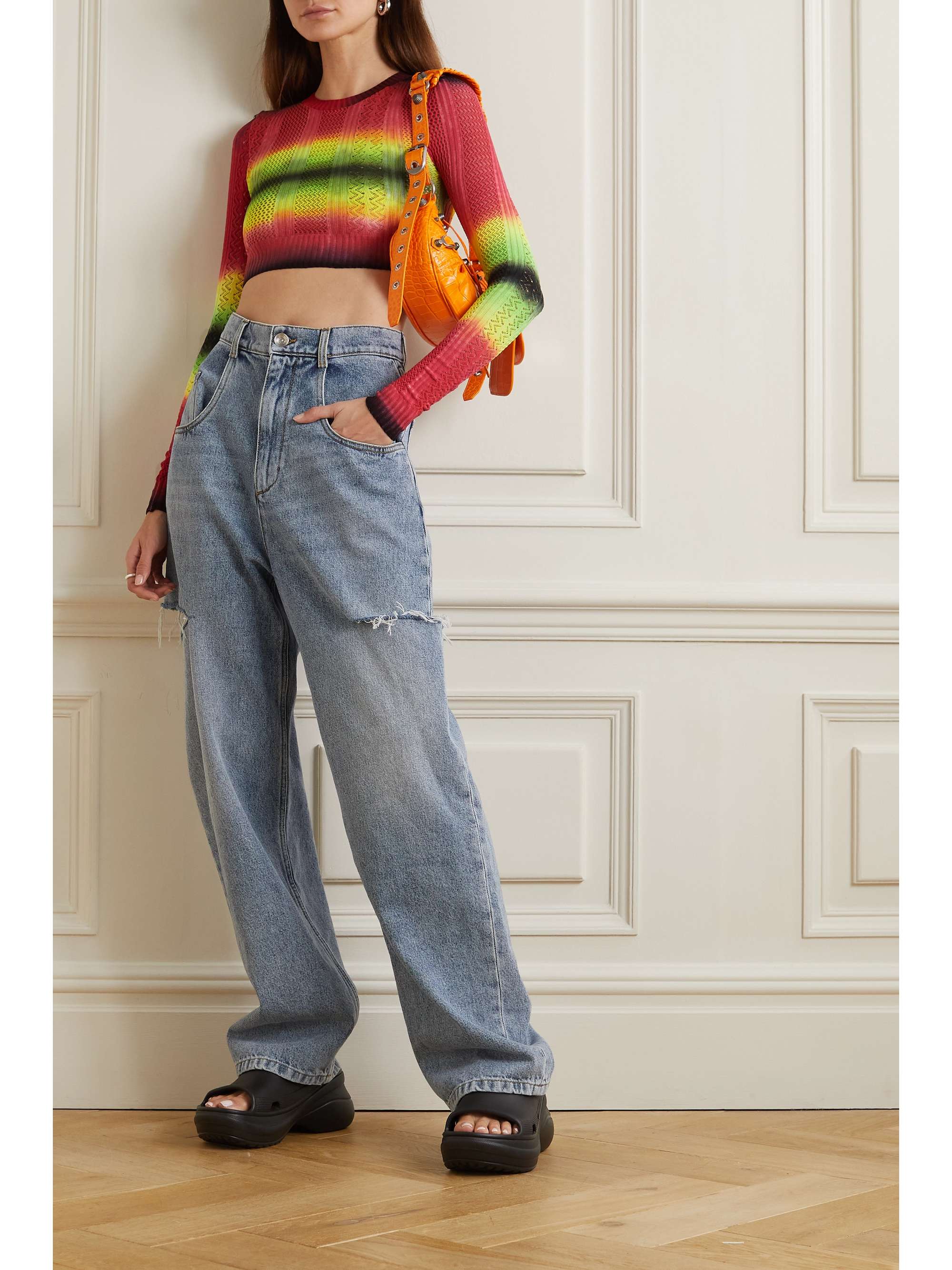 AGR Cropped ombré pointelle-knit sweater