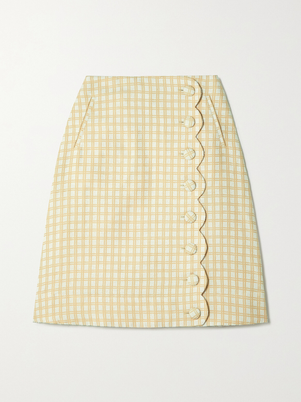 Shop Lisa Marie Fernandez Scalloped Checked Cotton-blend Bouclé-jacquard Skirt In Yellow