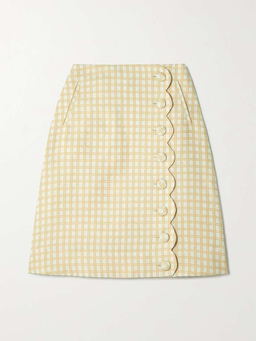Lisa Marie Fernandez Scalloped Checked Cotton-blend Bouclé-jacquard Skirt