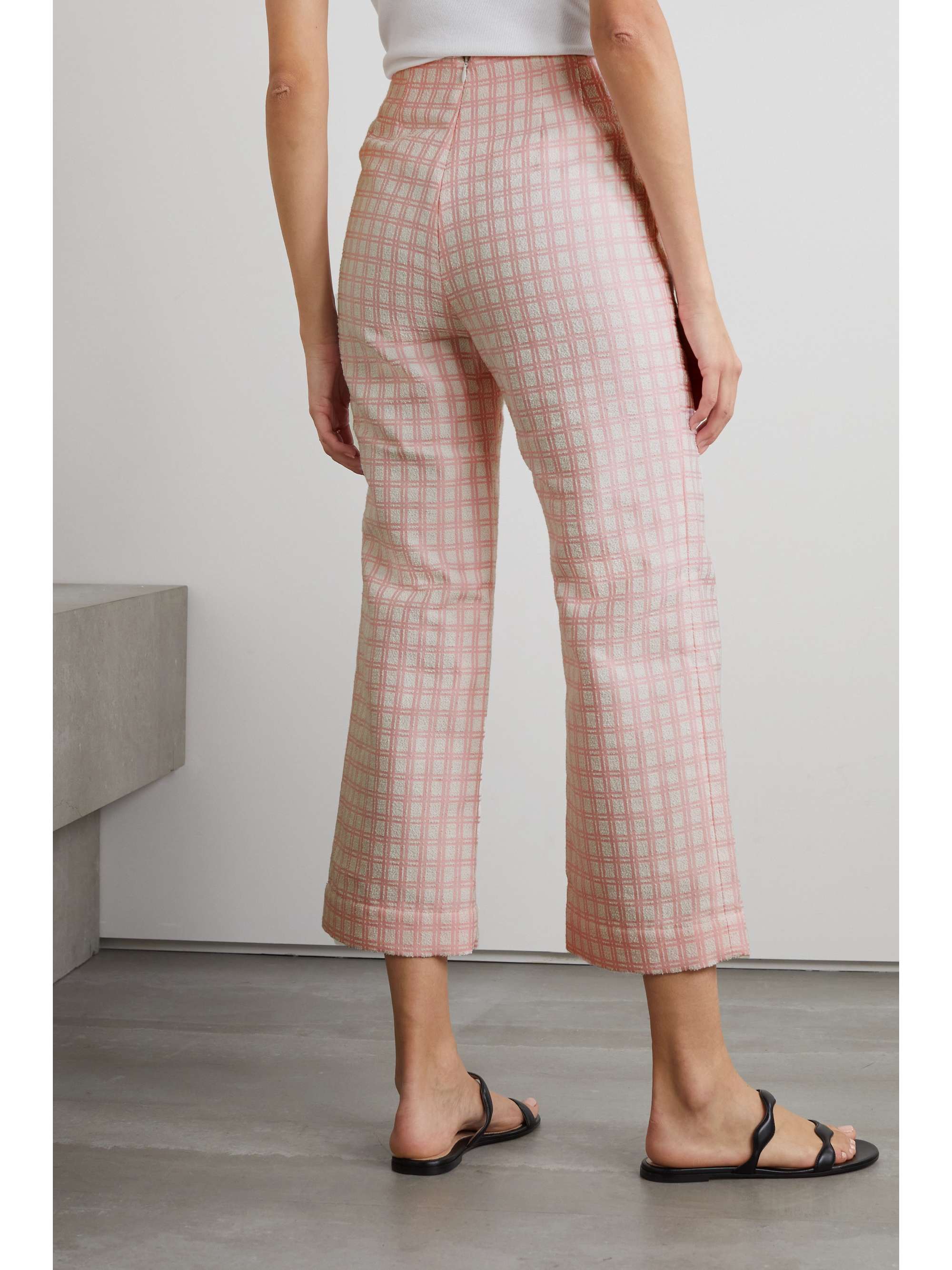 LISA MARIE FERNANDEZ Checked cotton-blend bouclé-jacquard straight-leg pants