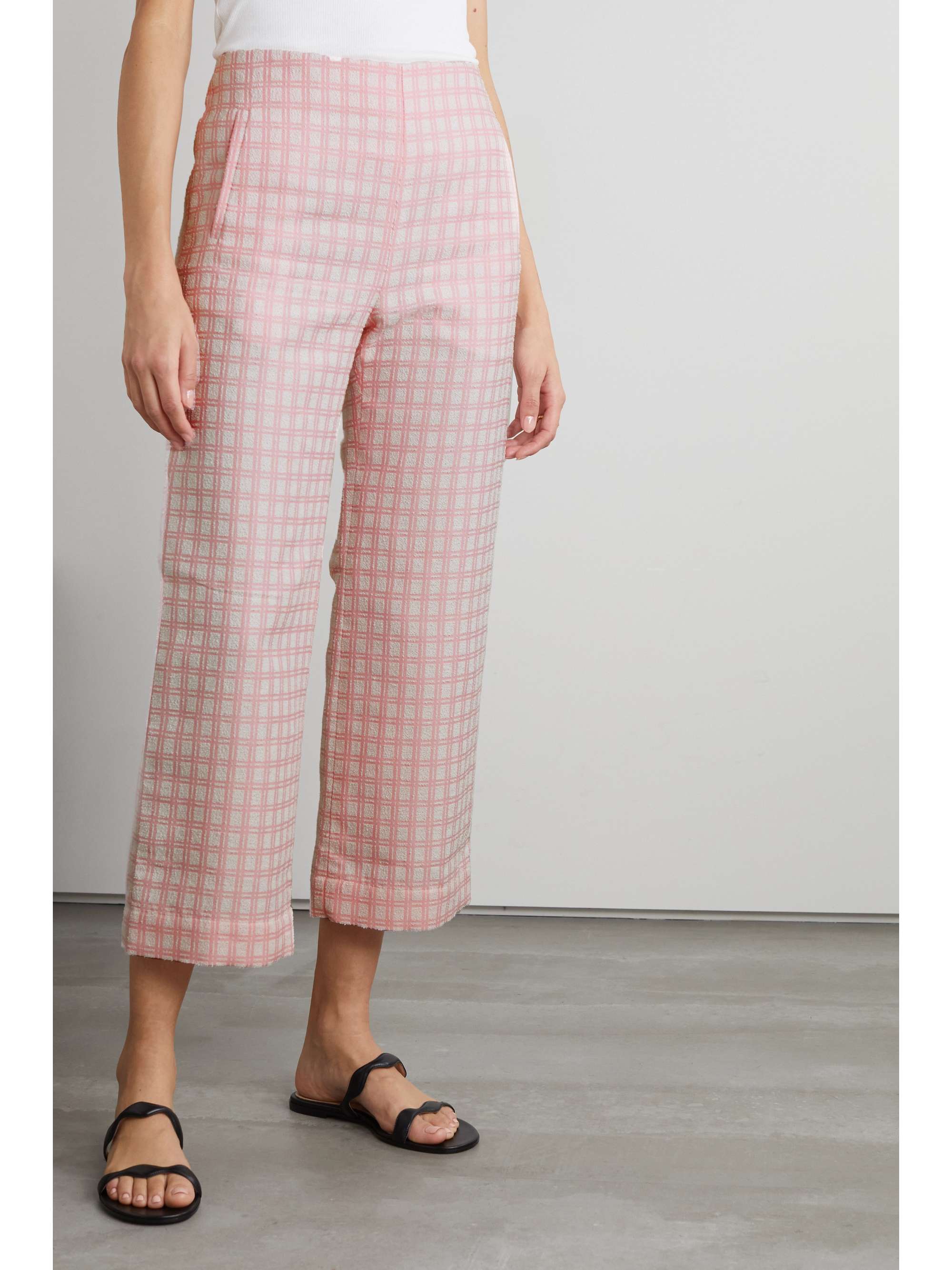 LISA MARIE FERNANDEZ Checked cotton-blend bouclé-jacquard straight-leg pants
