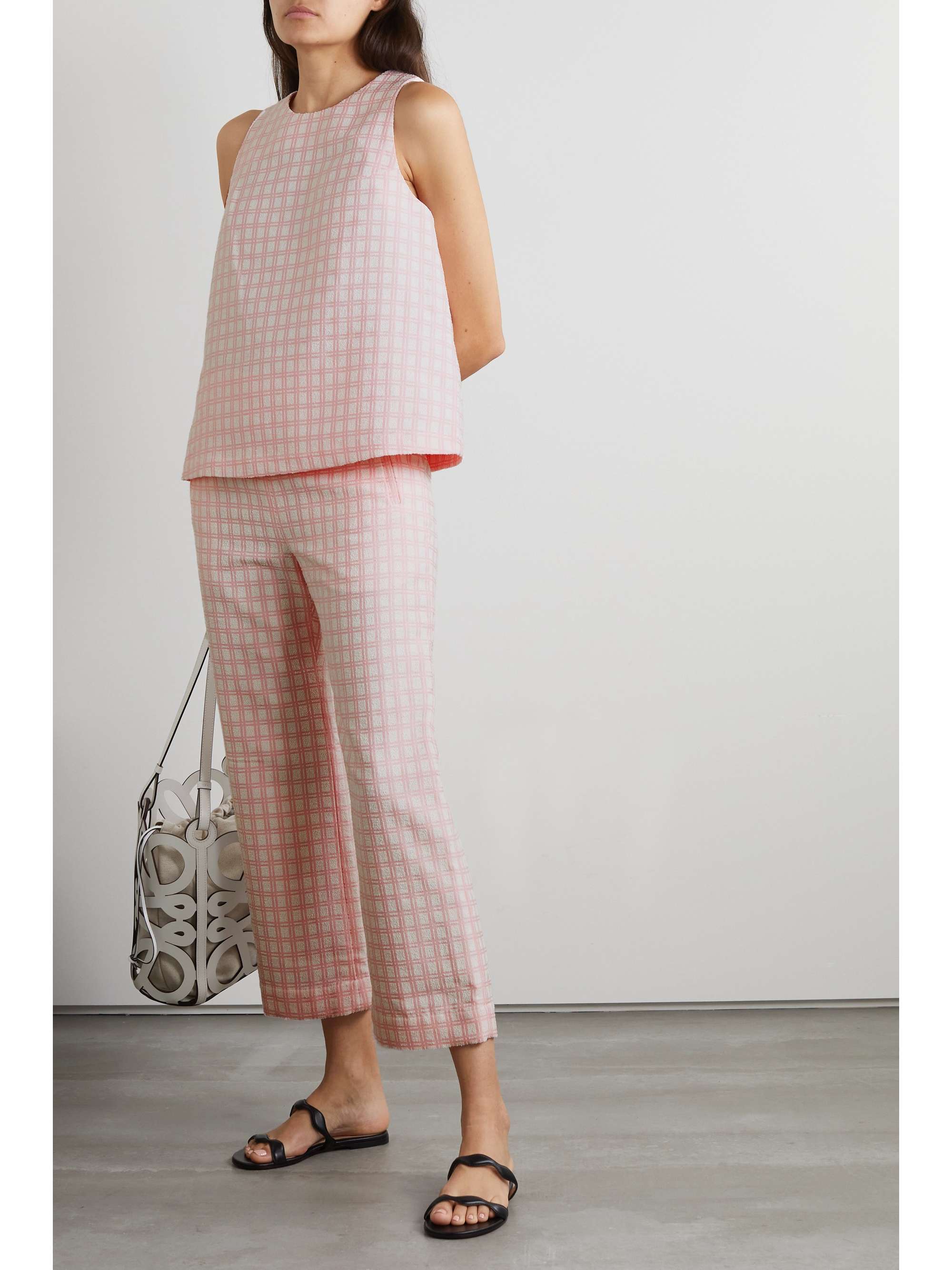 LISA MARIE FERNANDEZ Checked cotton-blend bouclé-jacquard straight-leg pants