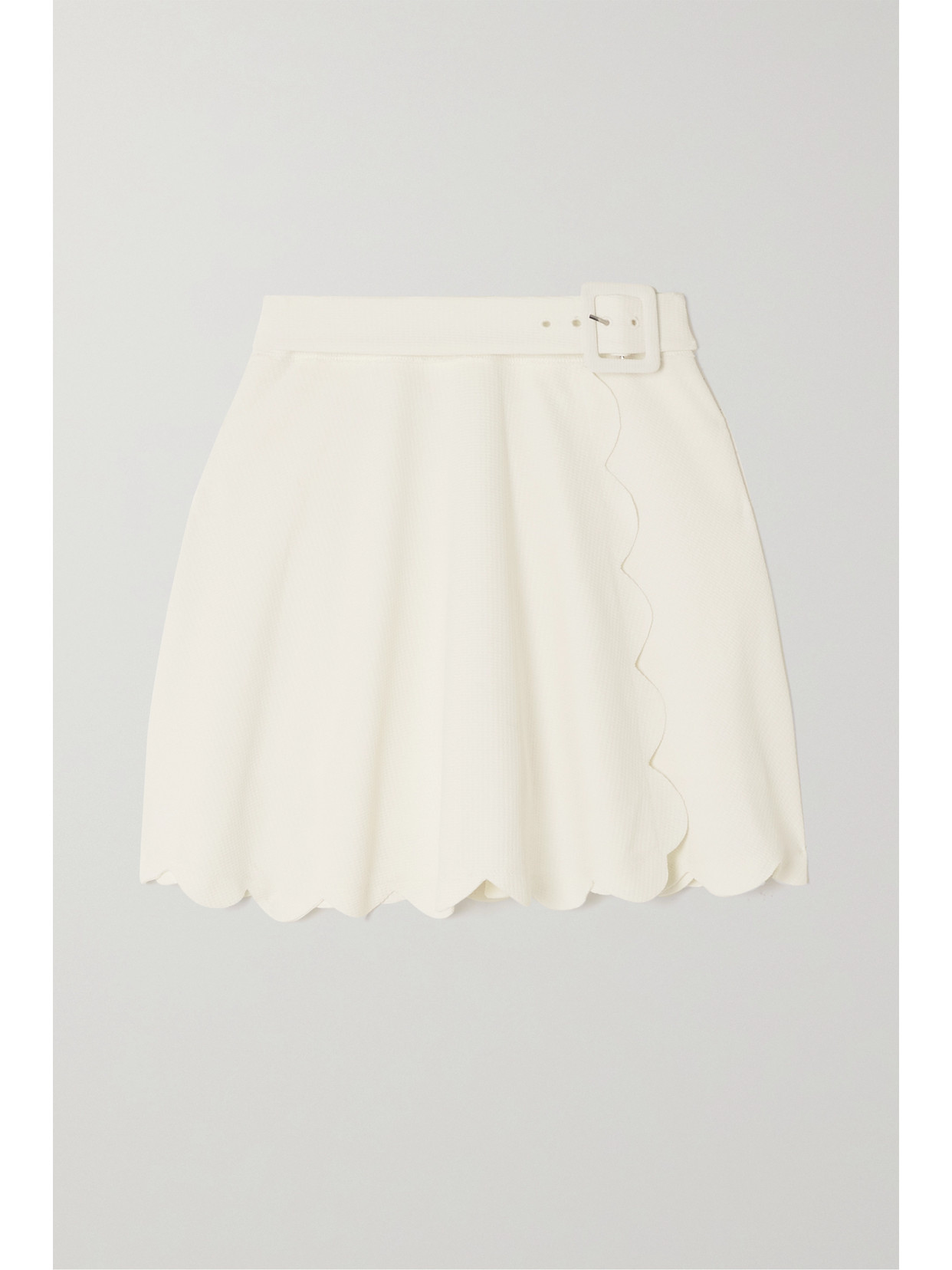 Monica Belted Scalloped Stretch-seersucker Tennis Skirt