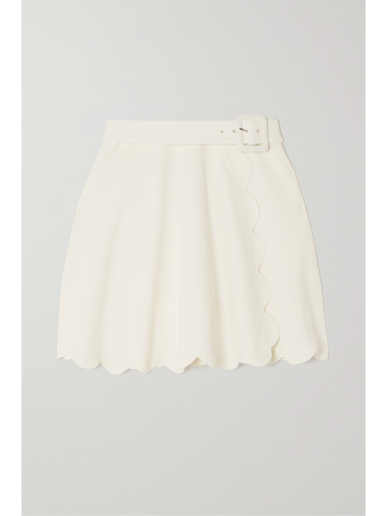 Monica Belted Scalloped Stretch-seersucker Tennis Skirt