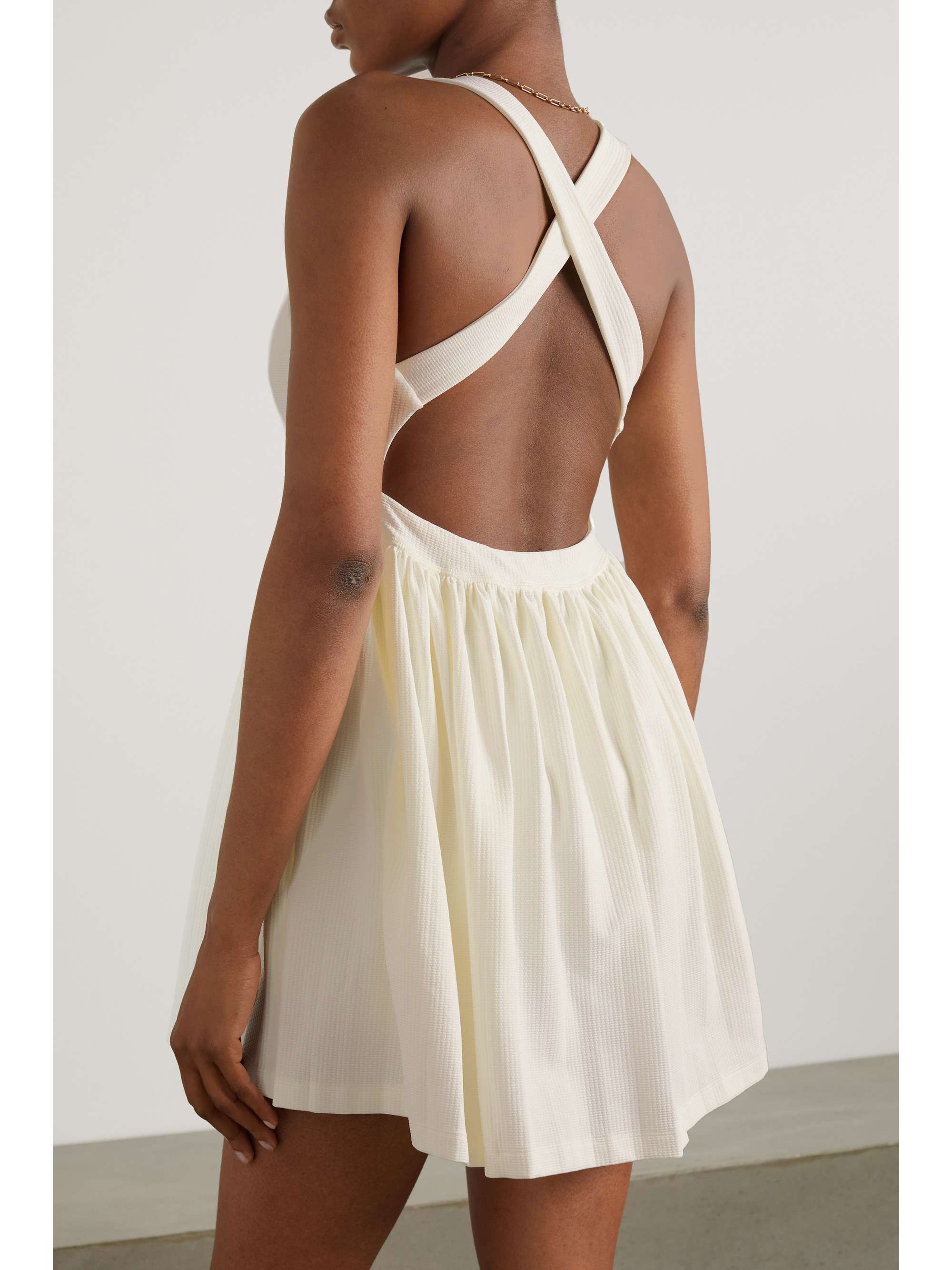 MARYSIA Doris pleated stretch-seersucker tennis dress