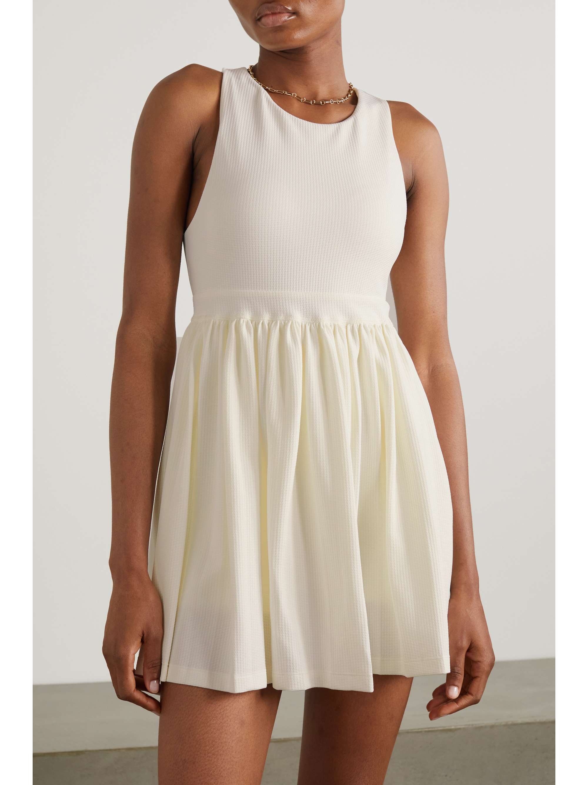 MARYSIA Doris pleated stretch-seersucker tennis dress
