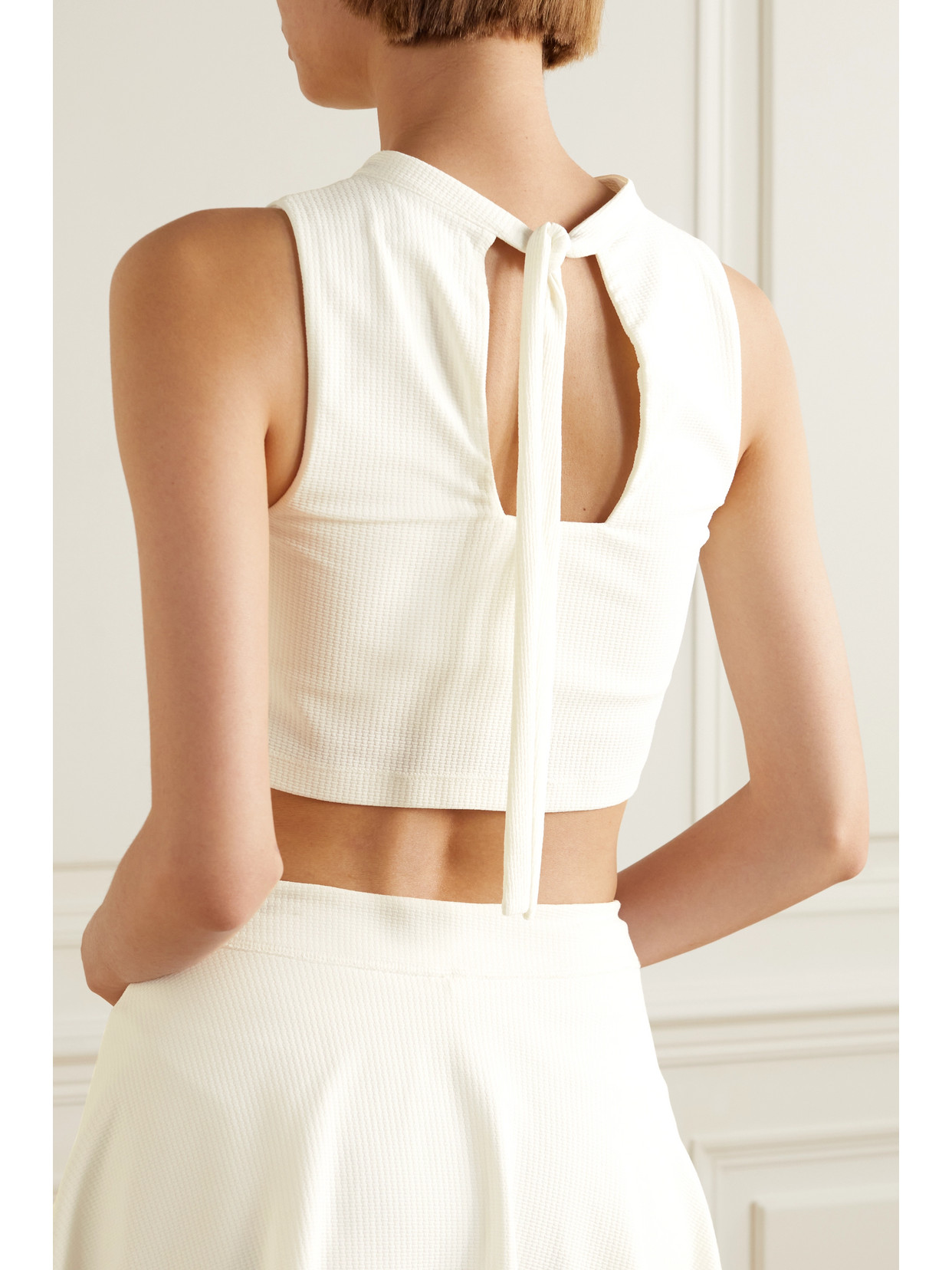 Victoria Cutout Stretch-Seersucker Tennis Top