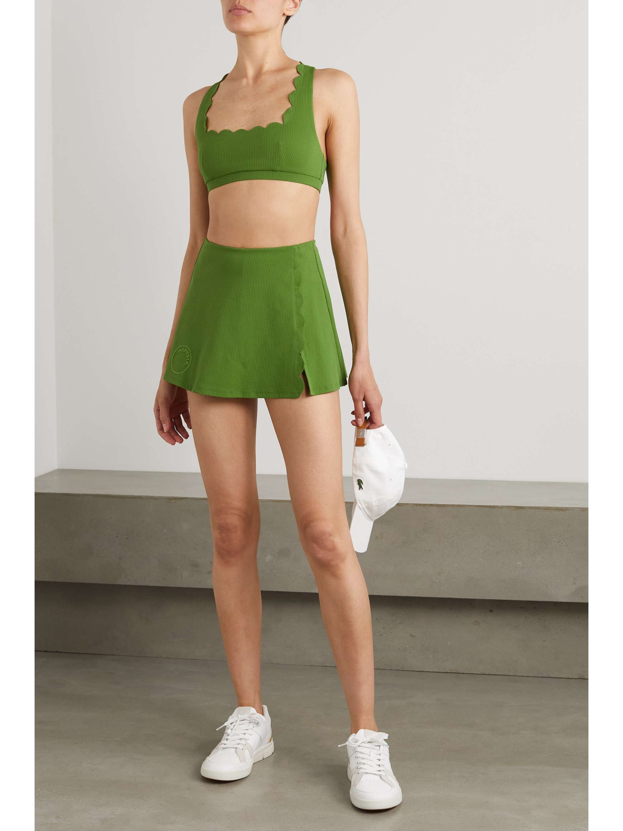 MARYSIA + NET SUSTAIN Steffi scalloped stretch recycled-seersucker tennis skirt