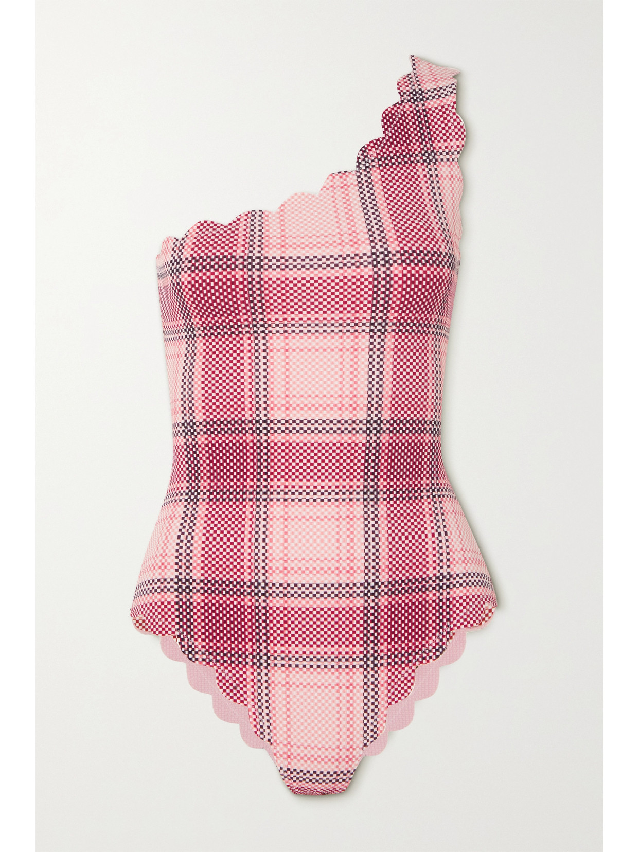 Marysia Santa Barbara Reversible One-shoulder Scalloped Checked Seersucker Swimsuit
