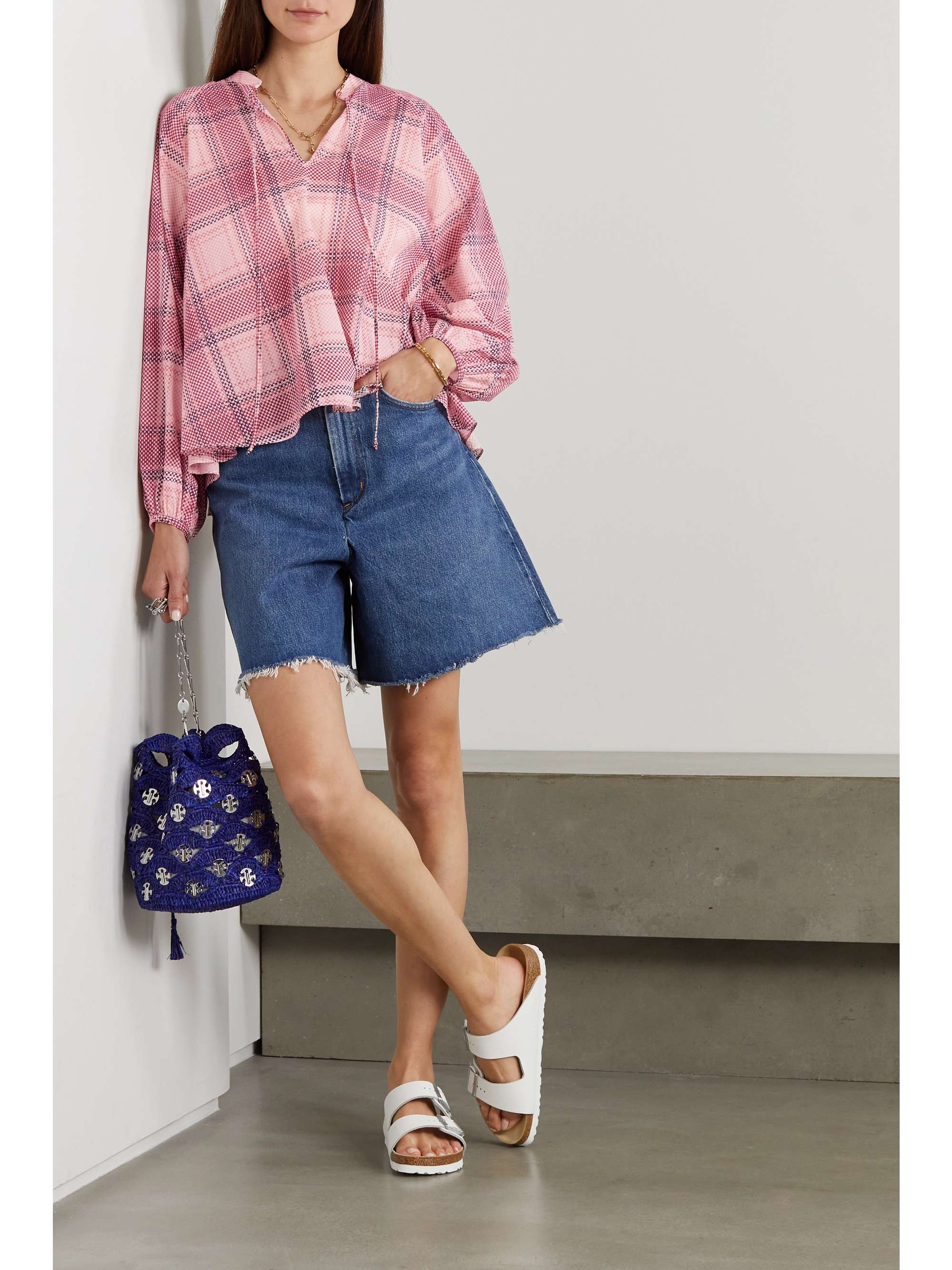 MARYSIA Palm Desert checked cotton-voile blouse