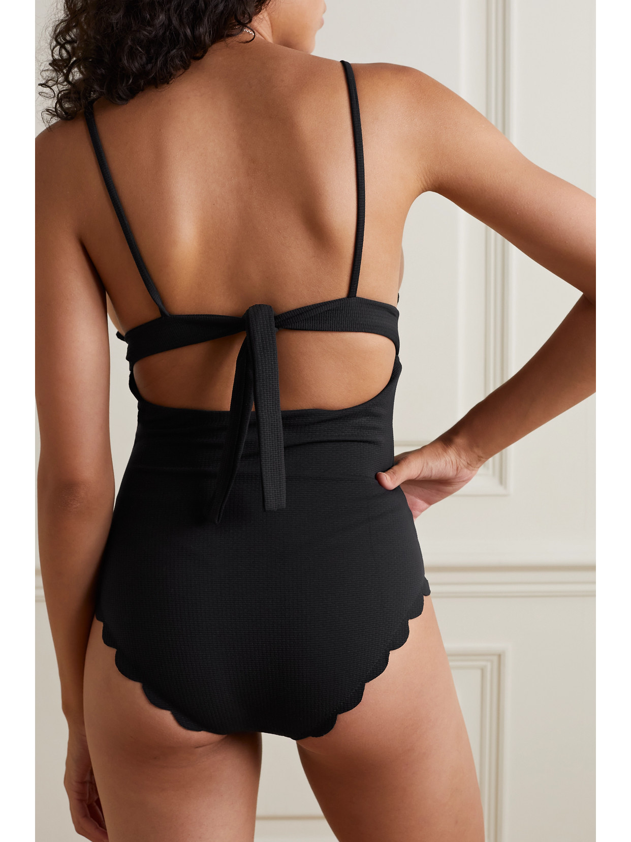 Shop Marysia + Net Sustain Santa Clara Maillot Scalloped Stretch Recycled-crepe Swimsuit In Black