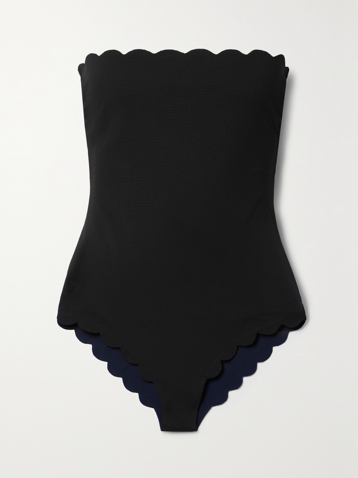 Shop Marysia + Net Sustain Chesapeake Strapless Reversible Scalloped Stretch Recycled-crepe Swimsuit In Black