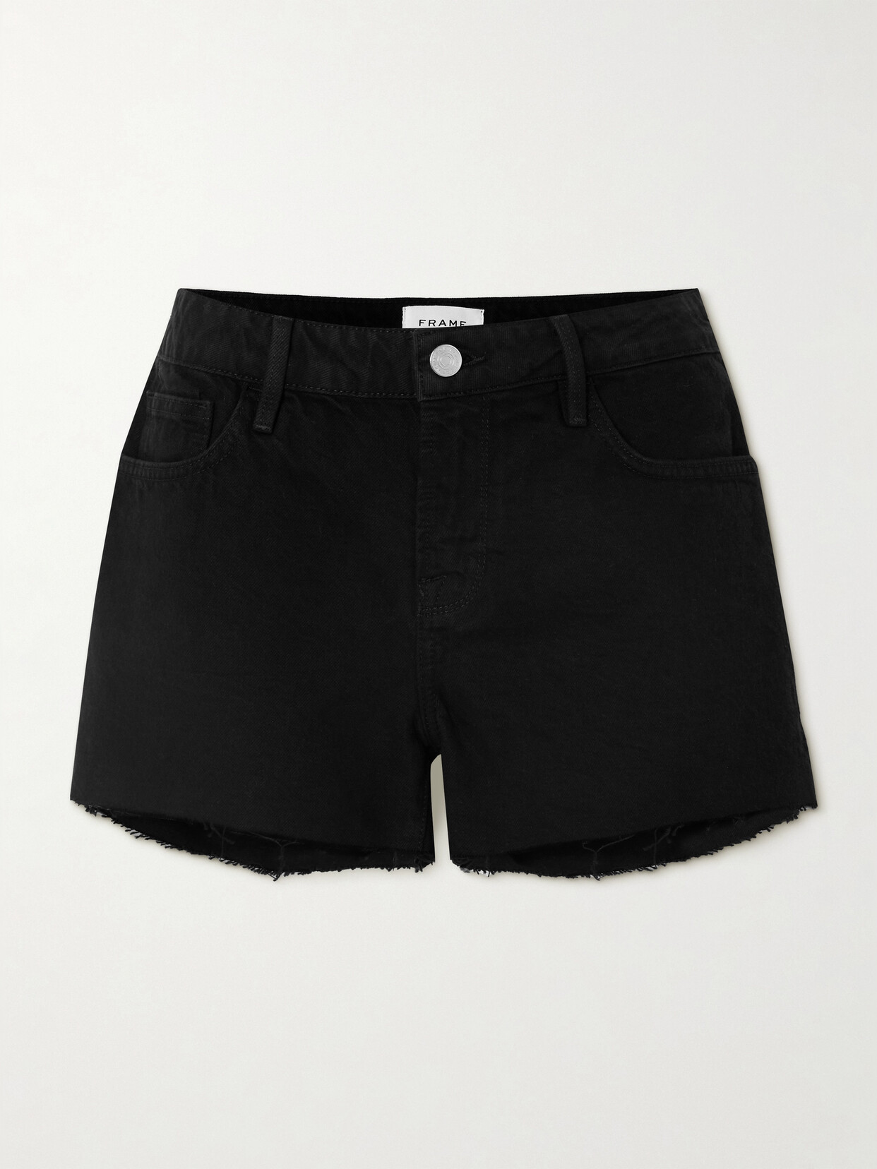 Shop Frame Le Grand Garcon Frayed Denim Shorts In Black