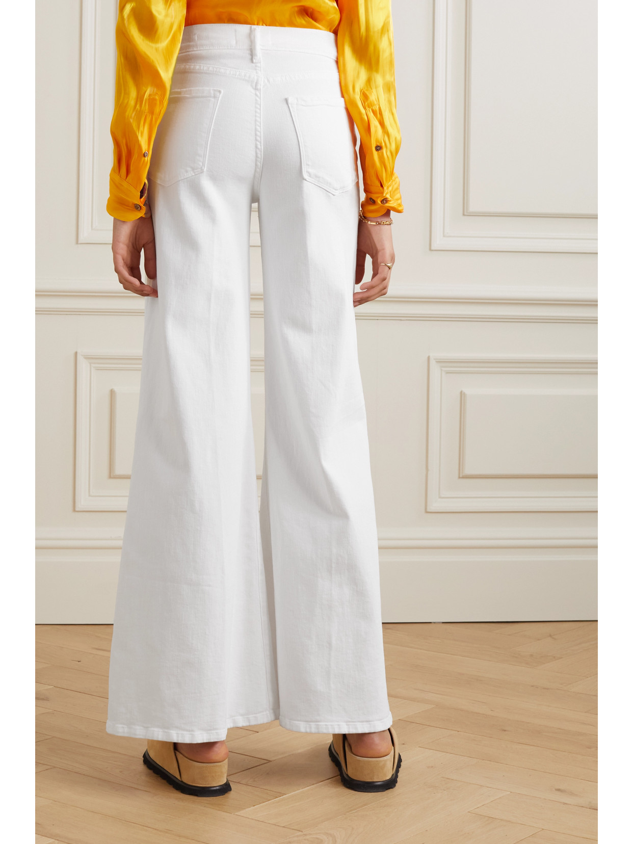 Shop Frame Le Palazzo High-rise Wide-leg Jeans In White