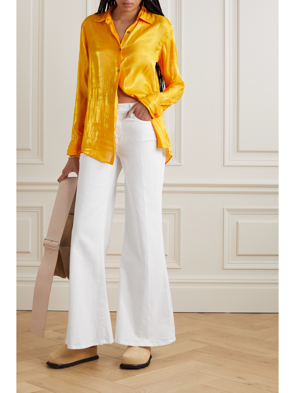 Shop Frame Le Palazzo High-rise Wide-leg Jeans In White