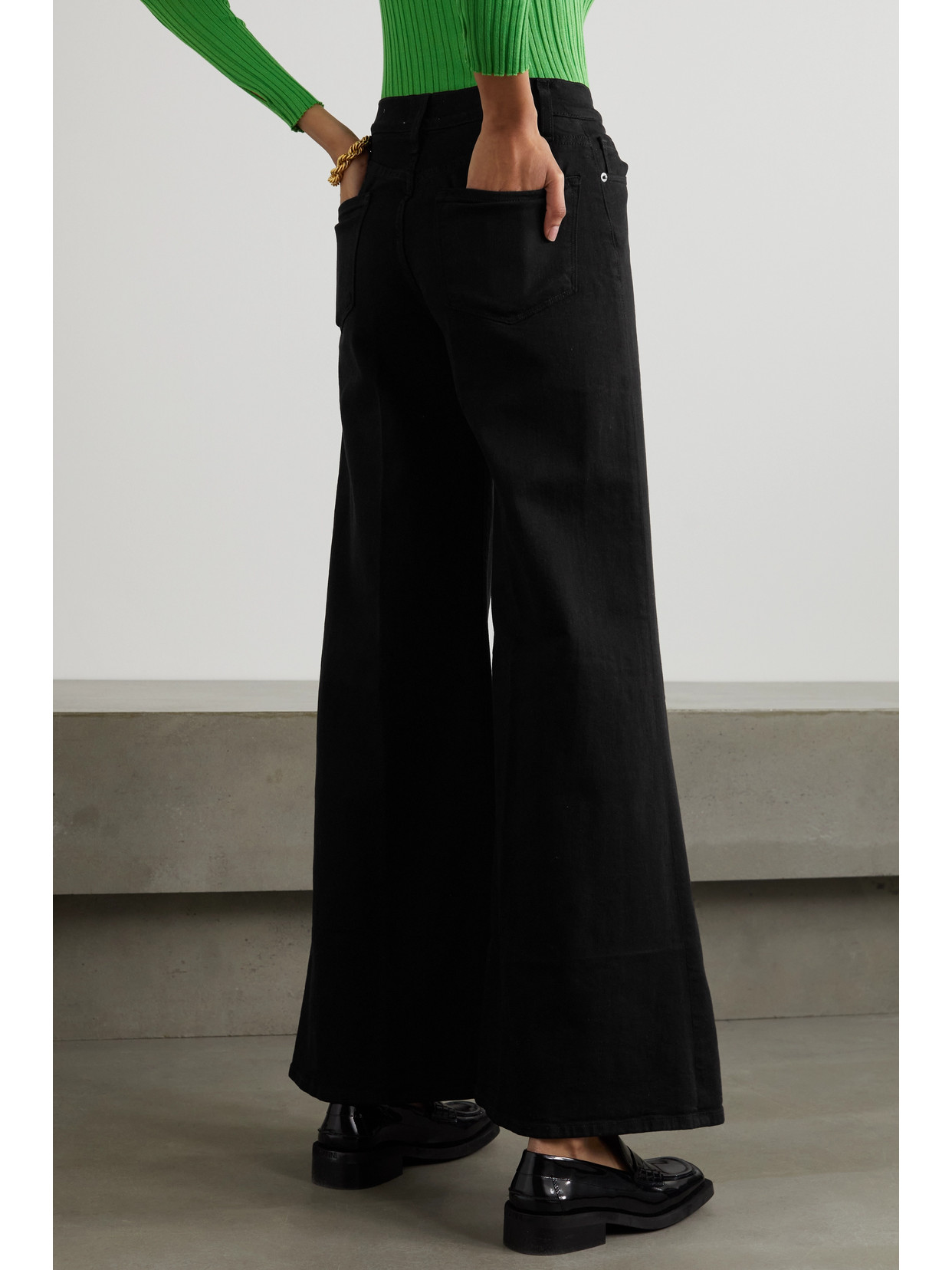 Shop Frame Le Palazzo High-rise Wide-leg Jeans In Black