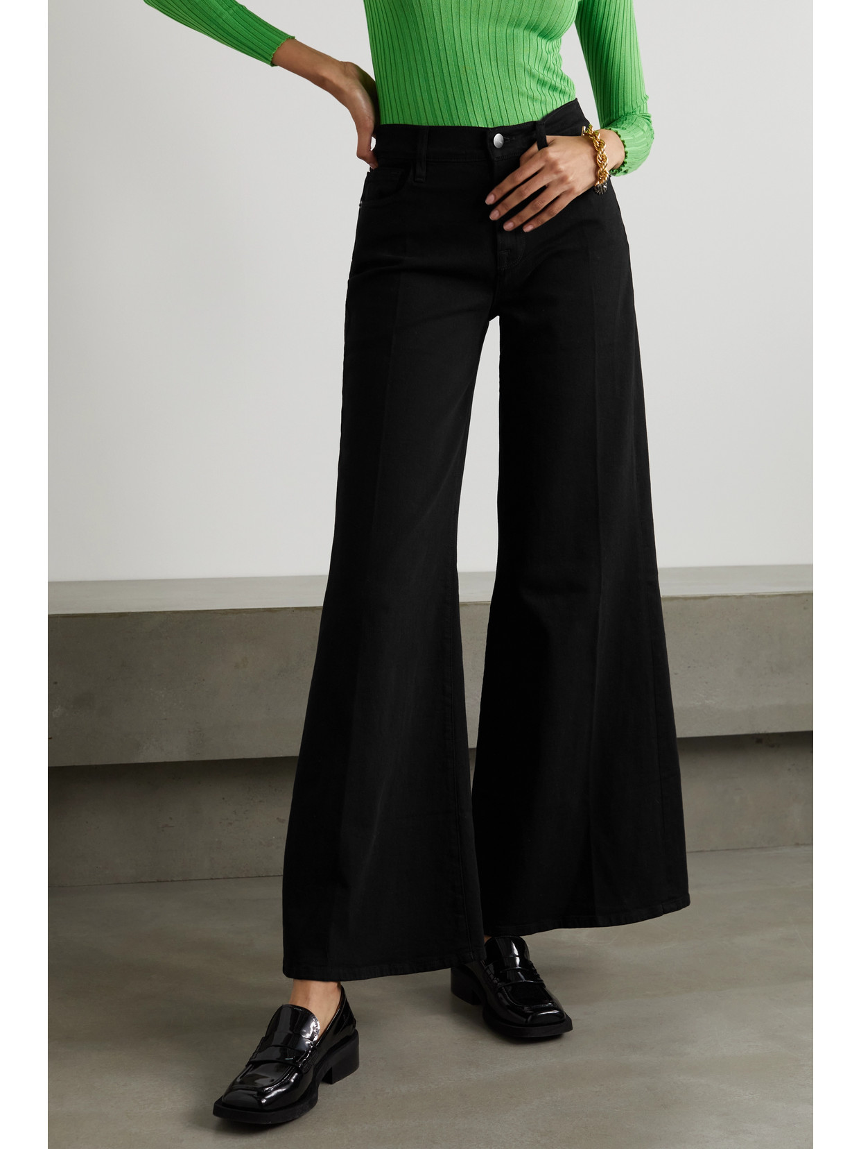 Shop Frame Le Palazzo High-rise Wide-leg Jeans In Black