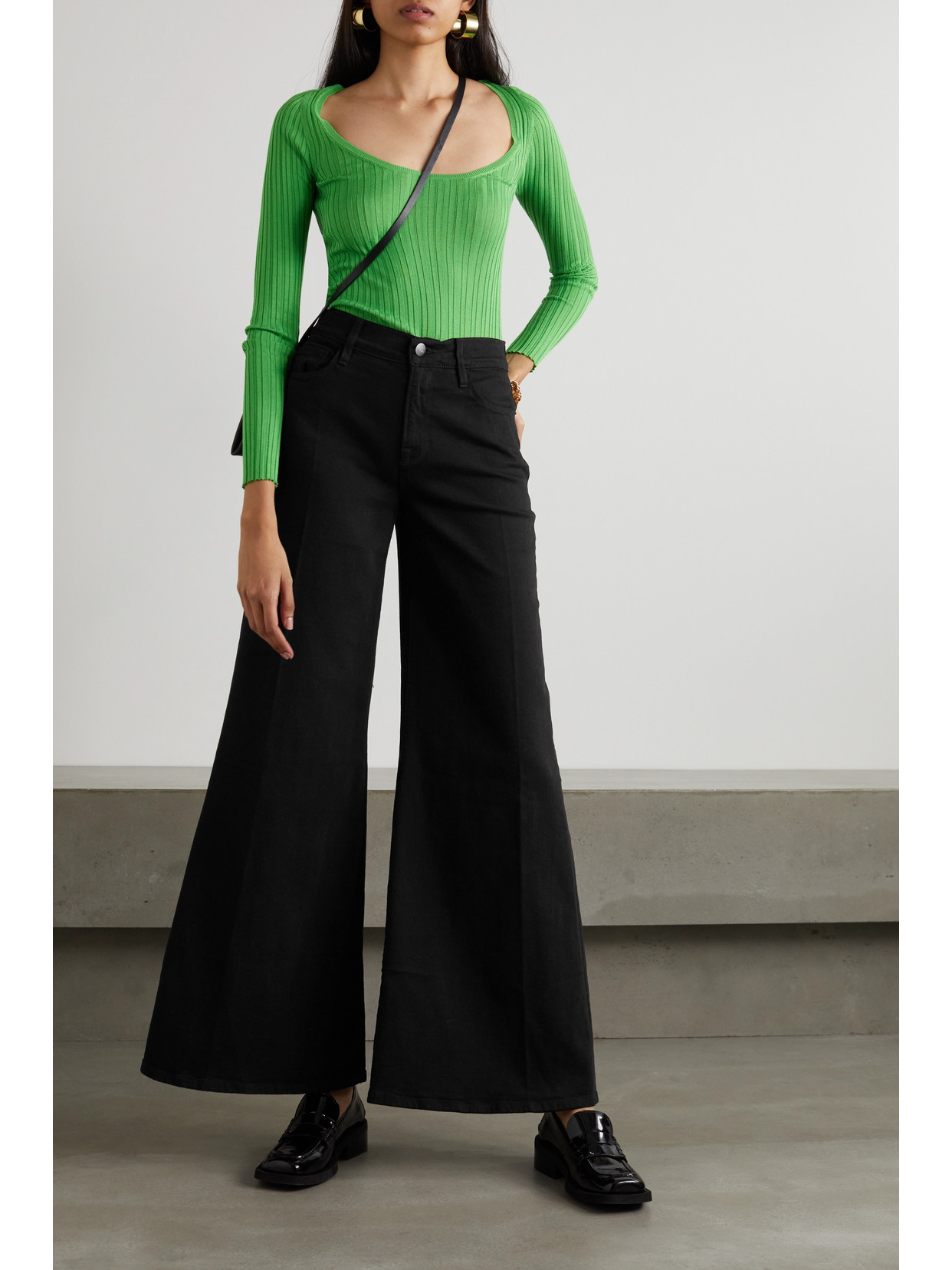 Shop Frame Le Palazzo High-rise Wide-leg Jeans In Black