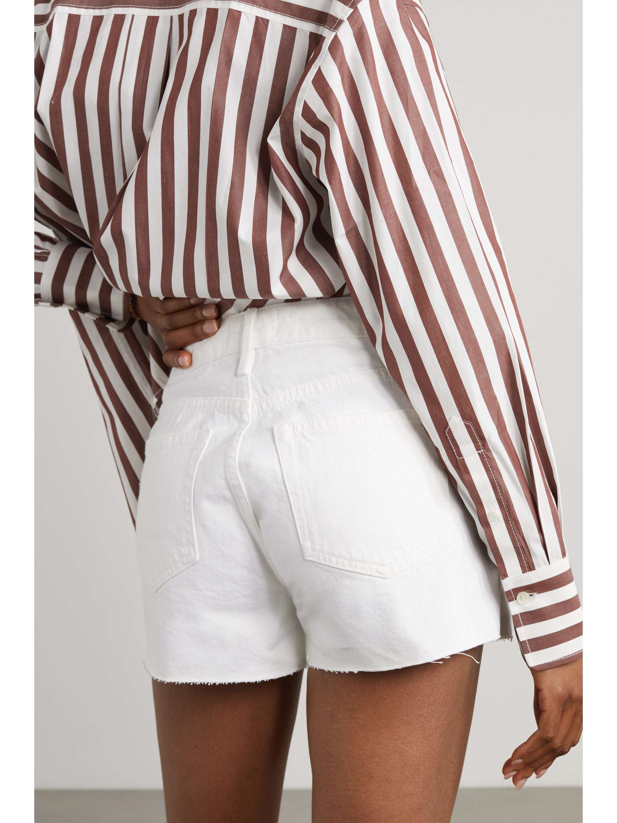 FRAME Le Grand Garcon frayed denim shorts