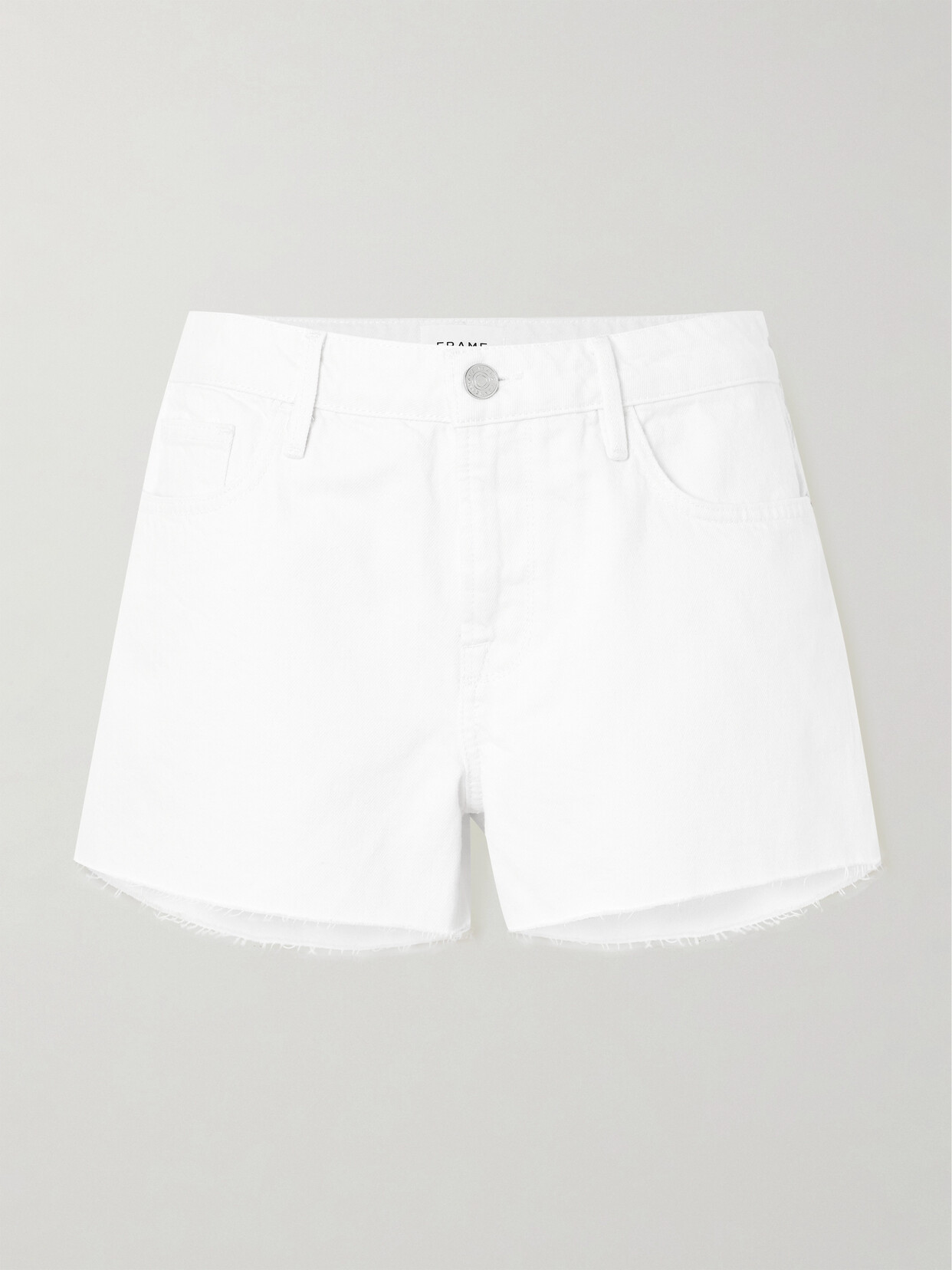 Frame Le Grand Garcon Frayed Denim Shorts In White