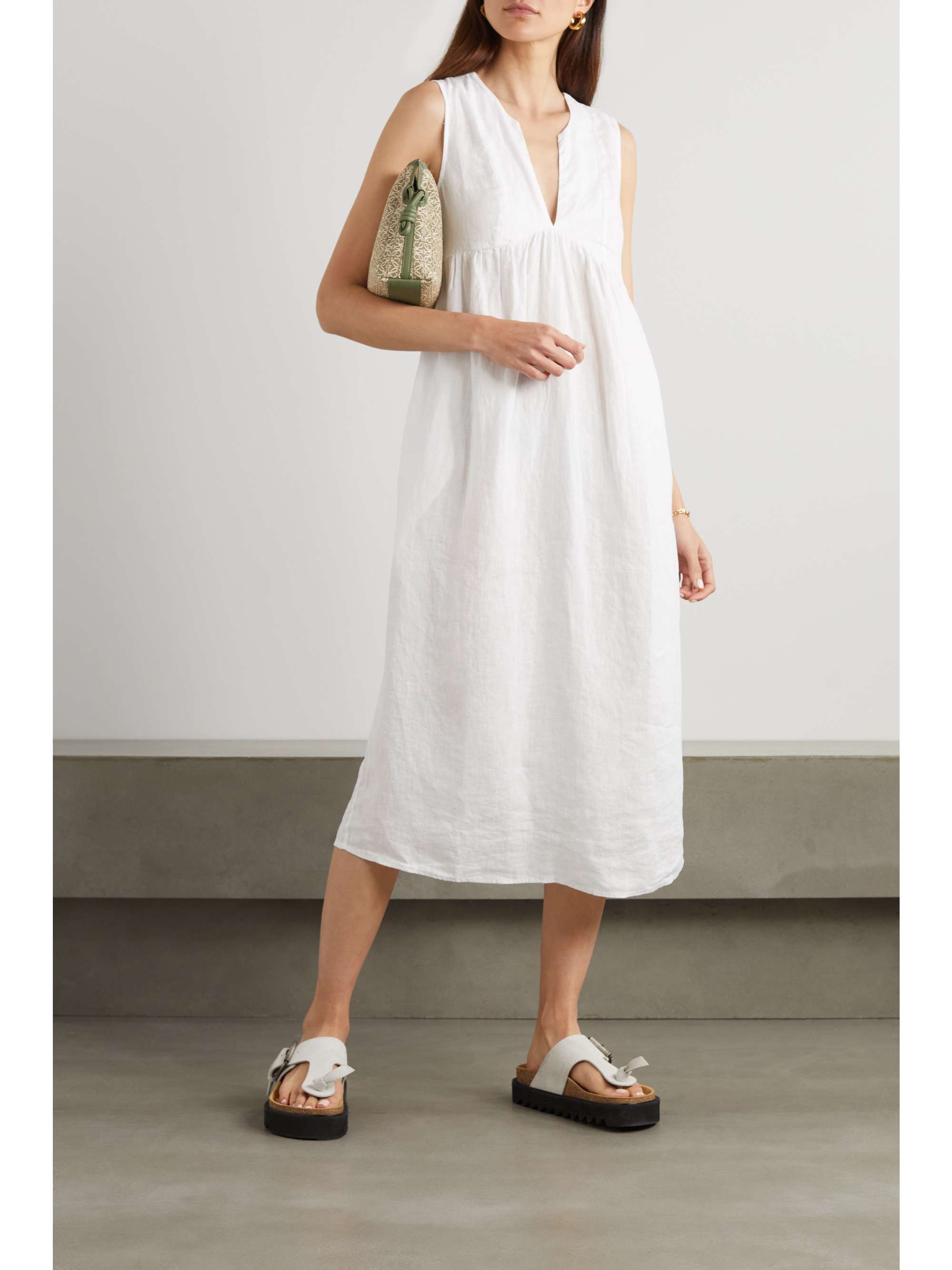 JAMES PERSE Gathered linen midi dress | NET-A-PORTER