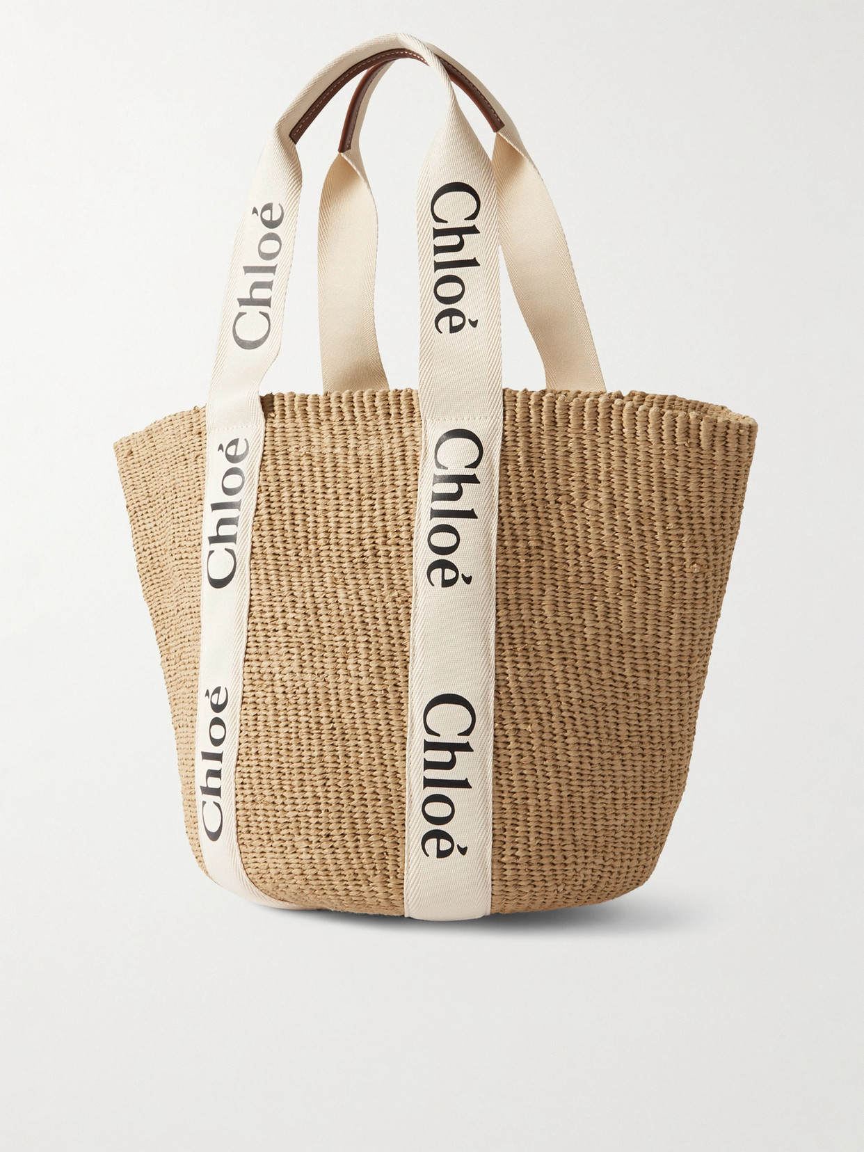 Chloé - Woody Large Leather-Trimmed Raffia Tote