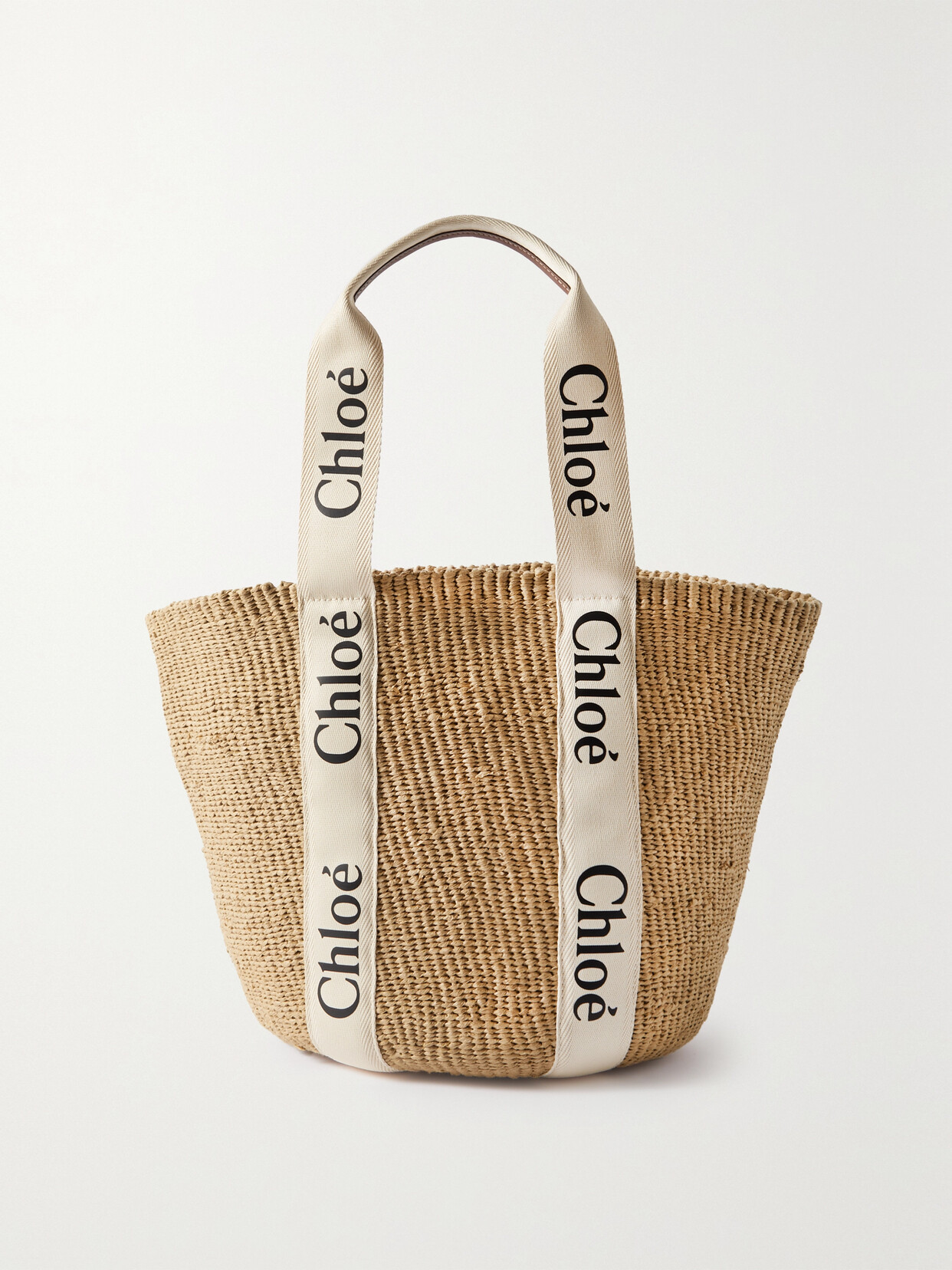 Chloé Woody Large Leather-trimmed Raffia Tote In White