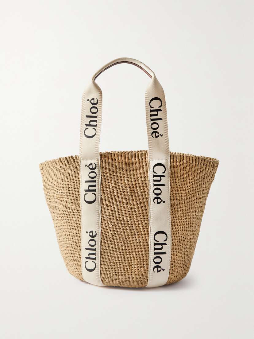 Chloé Woody Large Leather-trimmed Raffia Tote