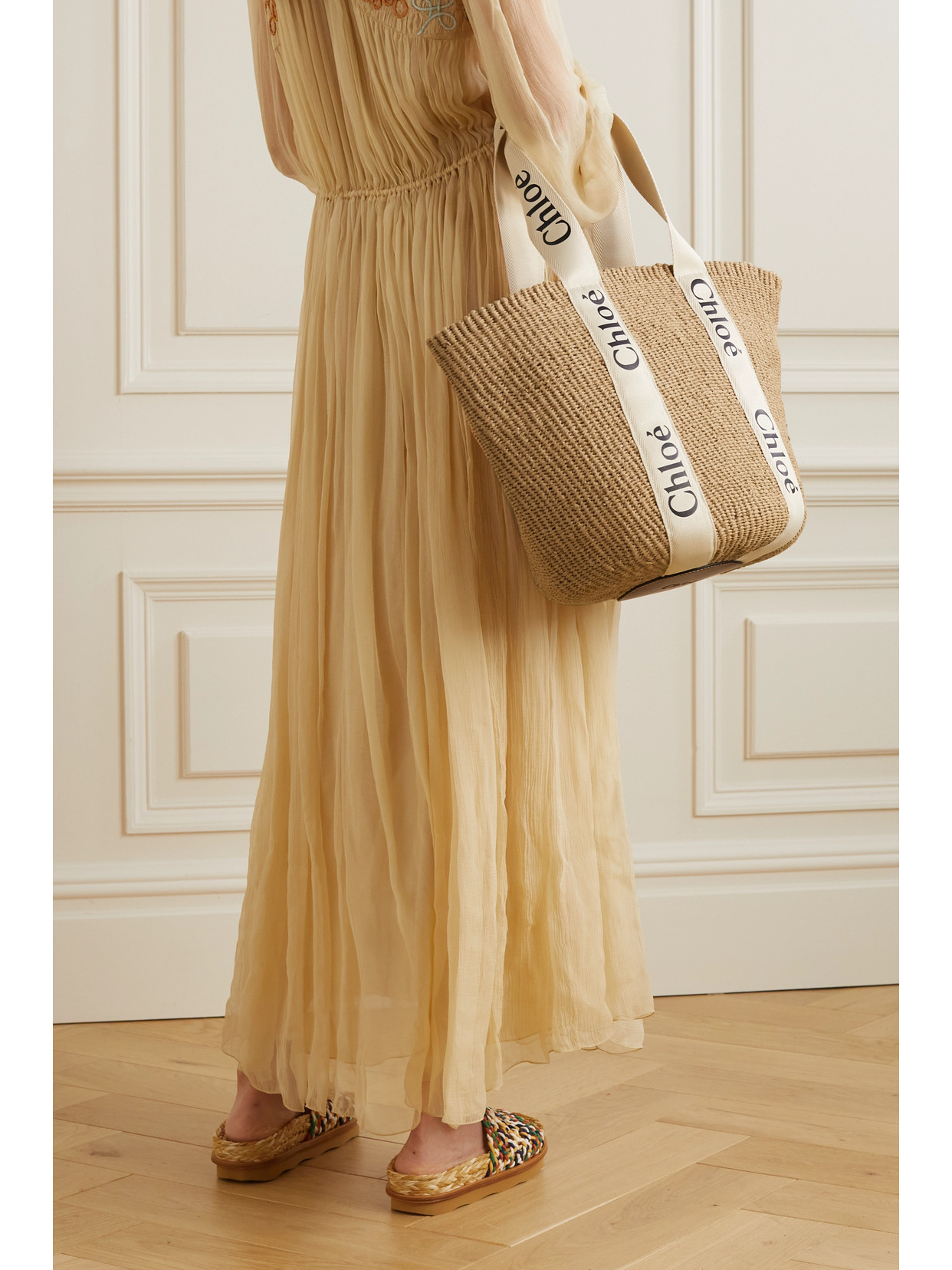 Chloé - Woody Large Leather-Trimmed Raffia Tote