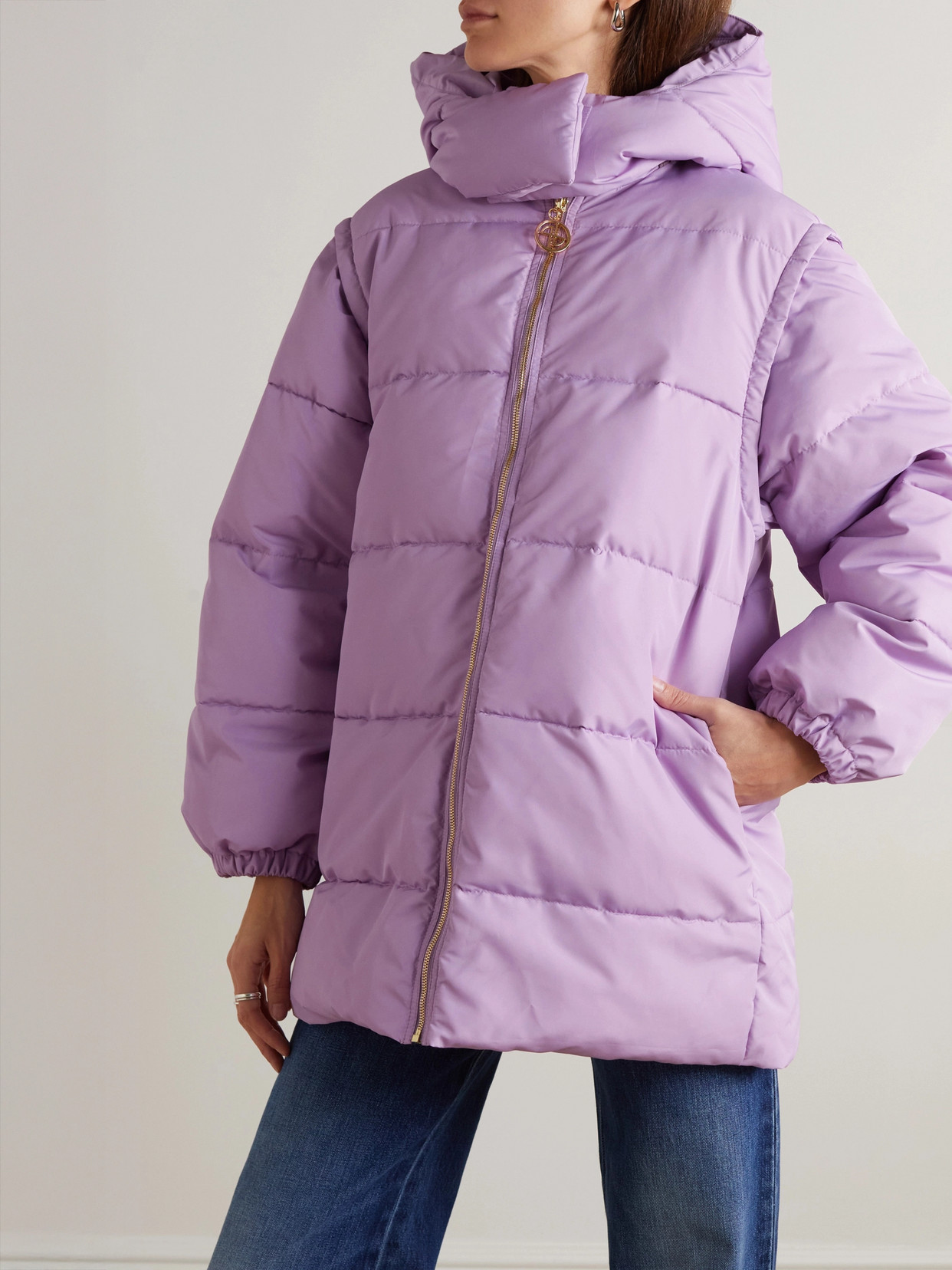 Convertible Hooded Quilted Recycled-Shell Parka