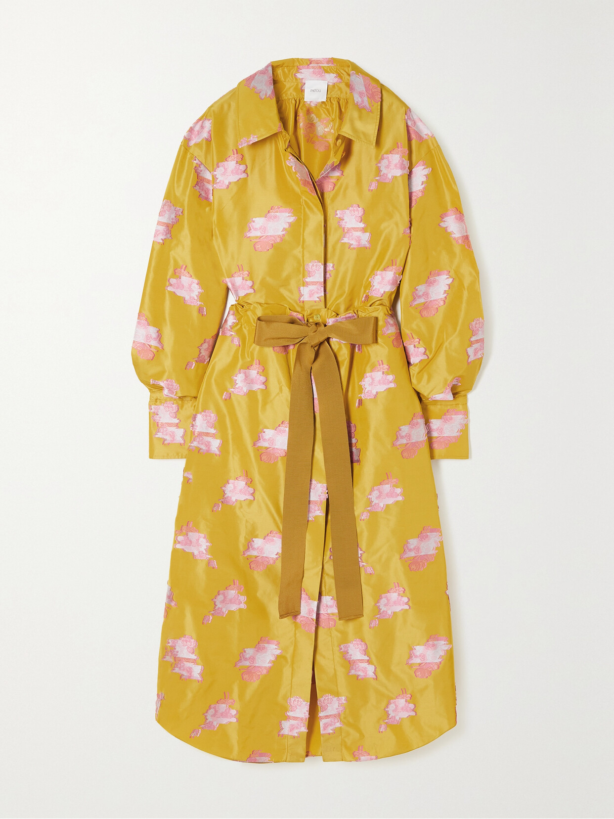 Patou - Volume Embroidered Belted Satin-jacquard Shirt Dress - Gold
