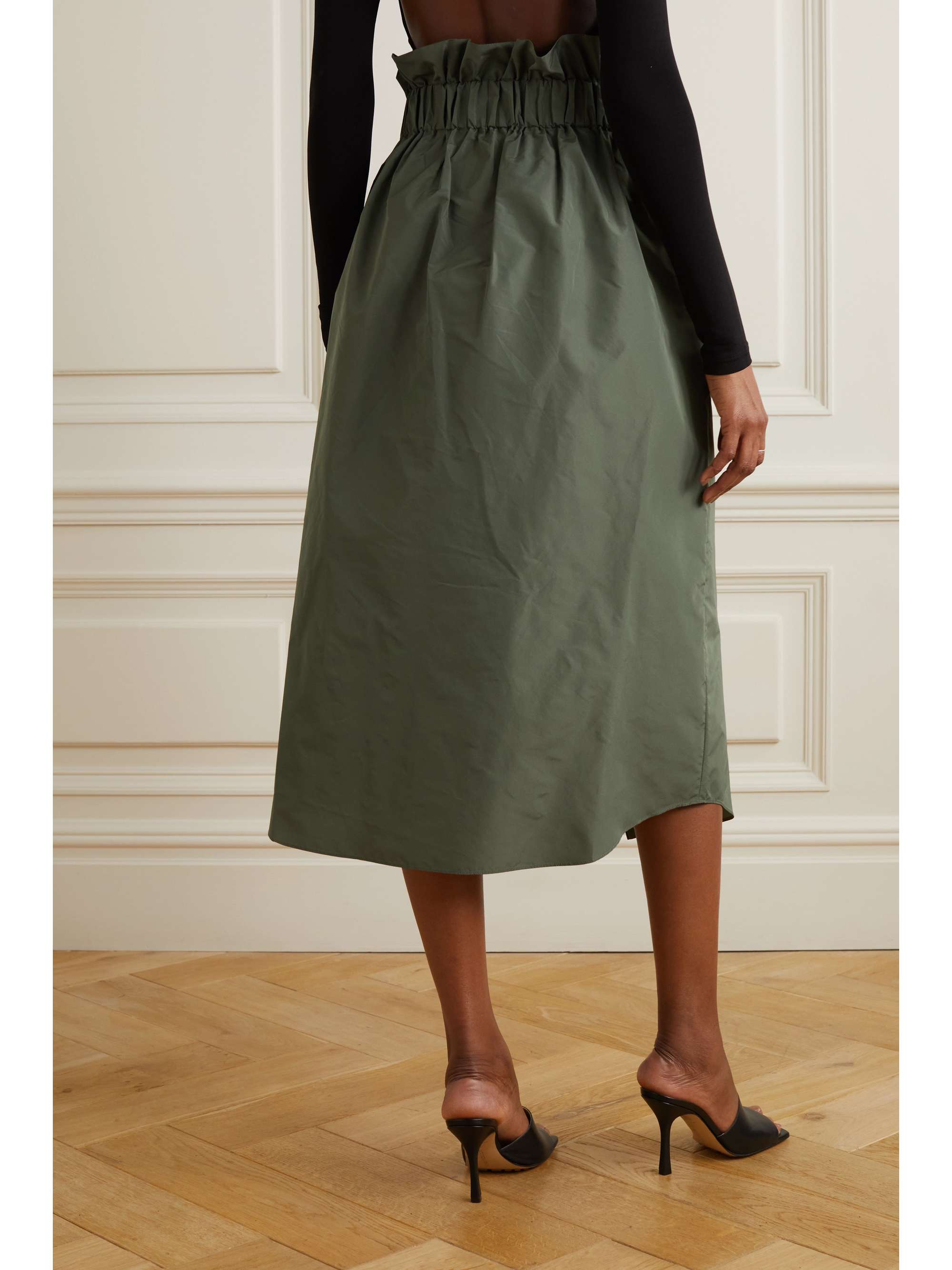 PATOU Grosgrain-trimmed recycled shell midi skirt