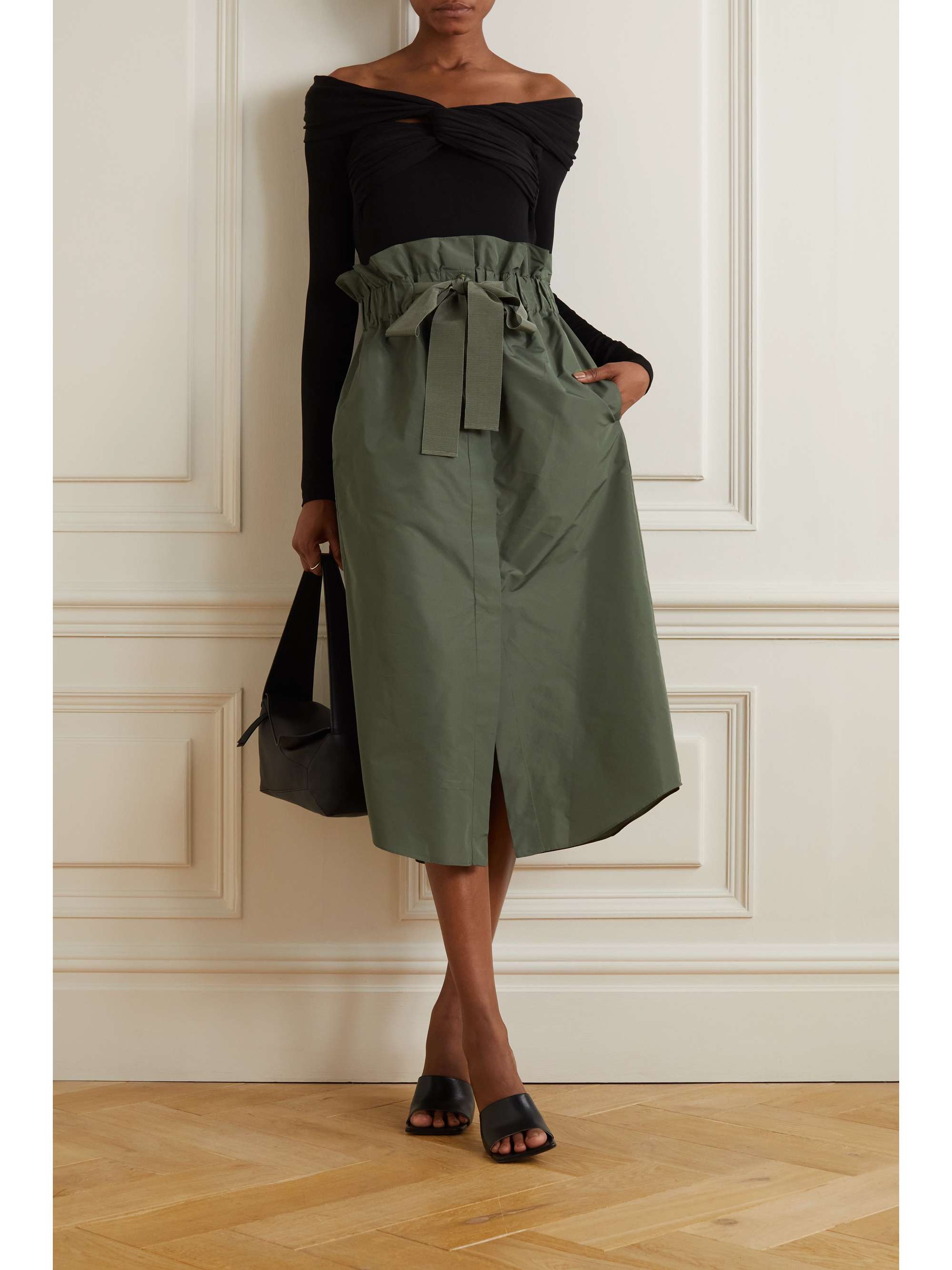 PATOU Grosgrain-trimmed recycled shell midi skirt