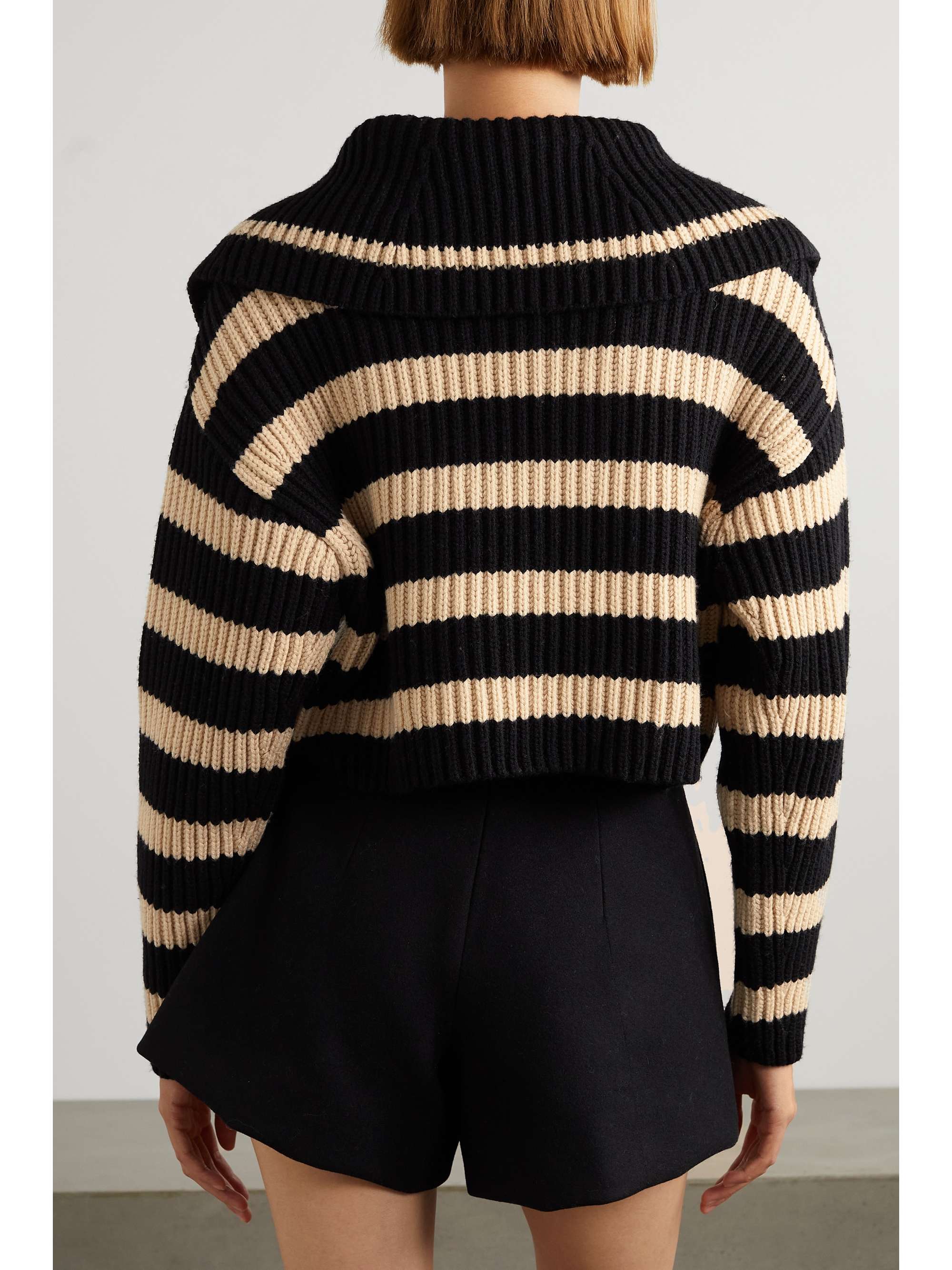 Patou - Striped Organic Cotton and Recycled Wool-Blend Half-Zip Sweater - Black - x Small - Net A Porter