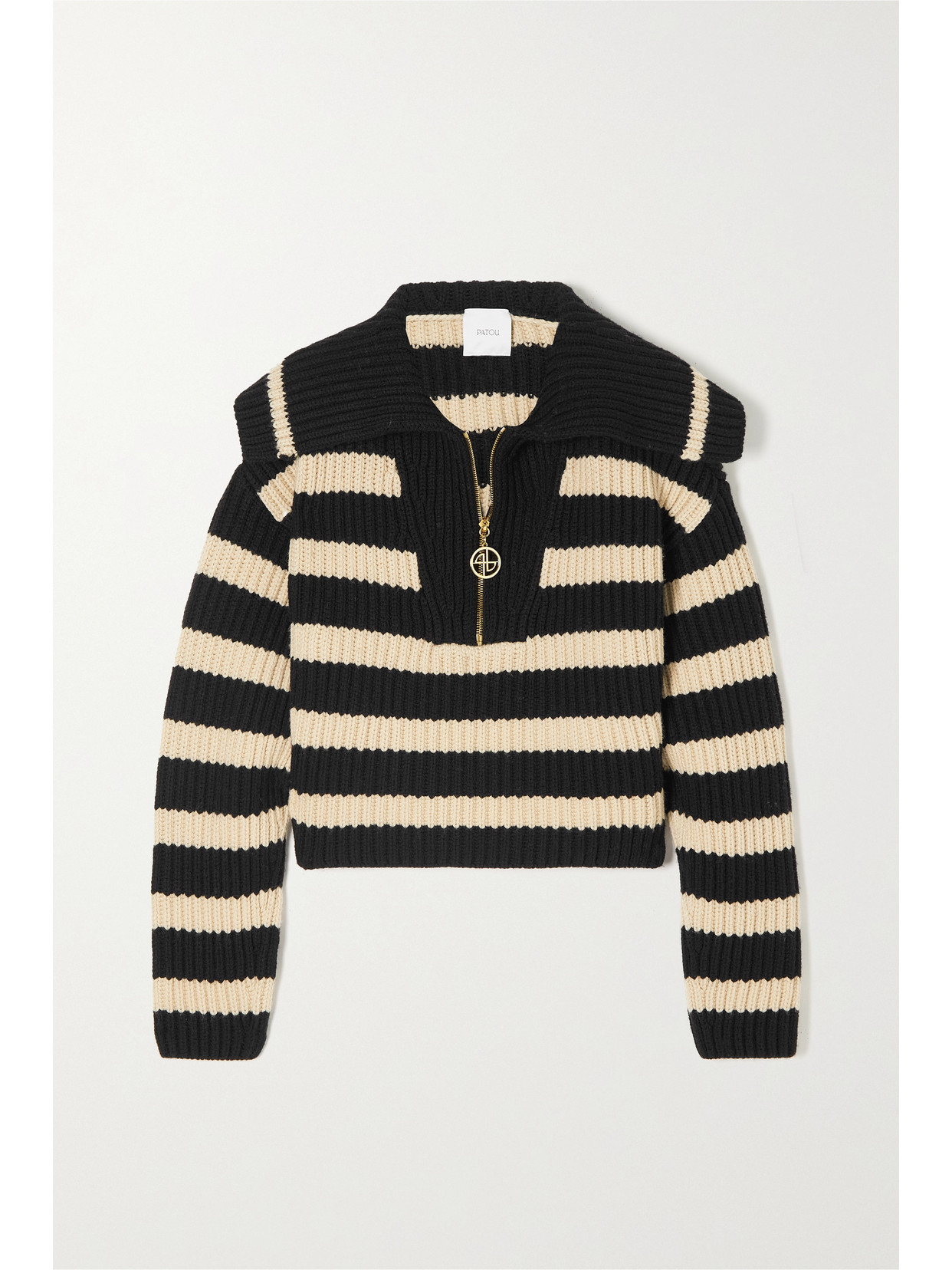 Patou Striped Organic Cotton And Recycled Wool-blend Half-zip Sweater In Black