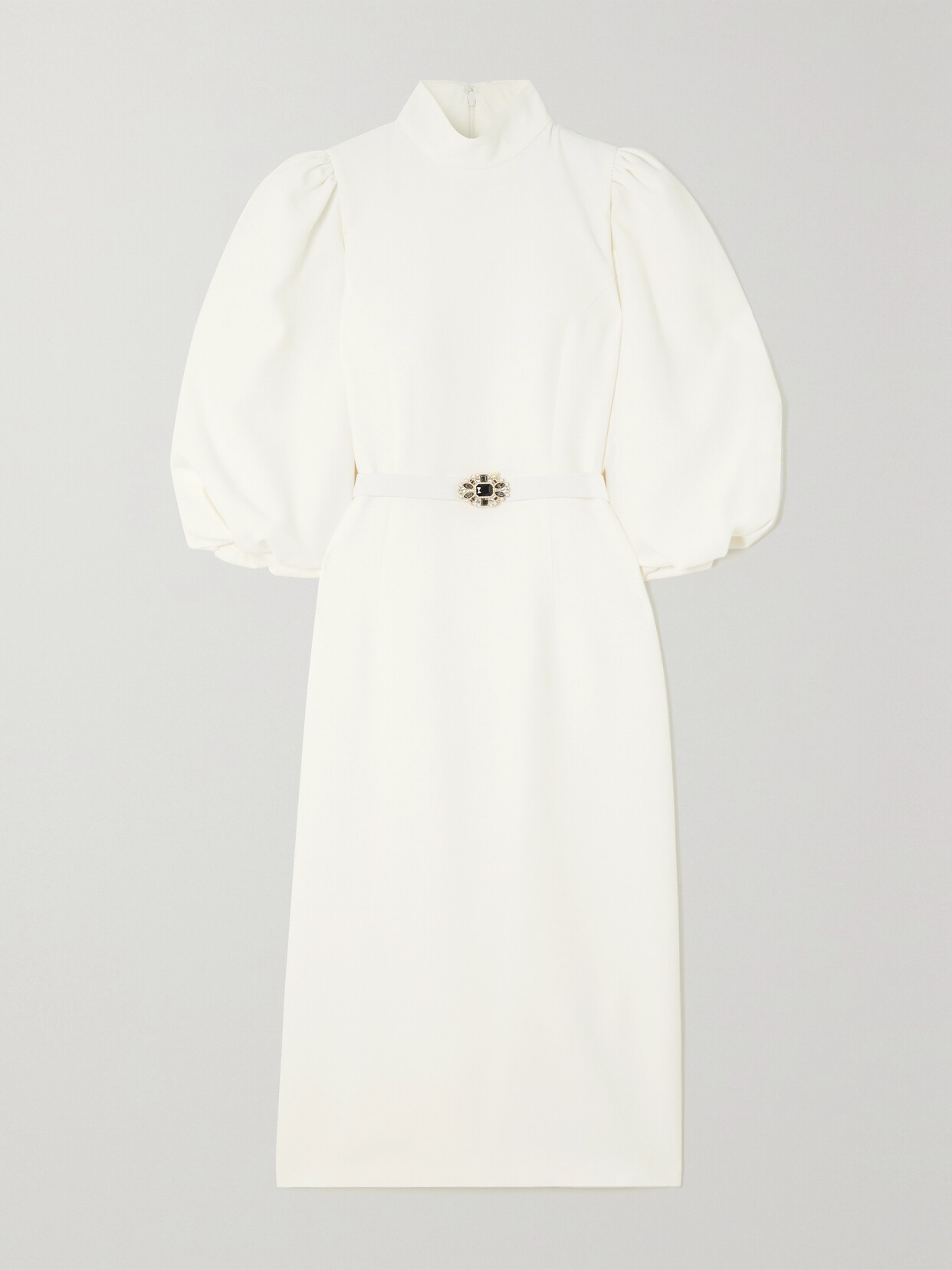 Andrew Gn Embellished Belted Cady Midi Dress