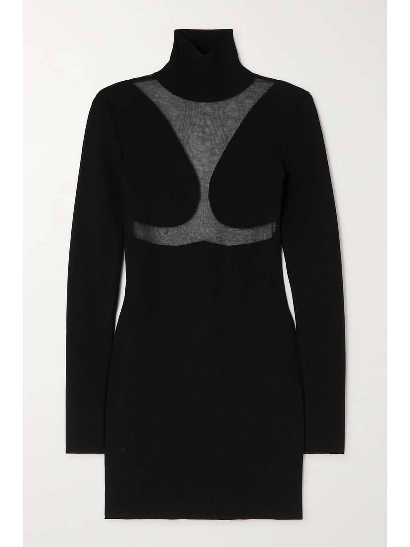 Zeynep Arçay Paneled Stretch-knit Turtleneck Mini Dress