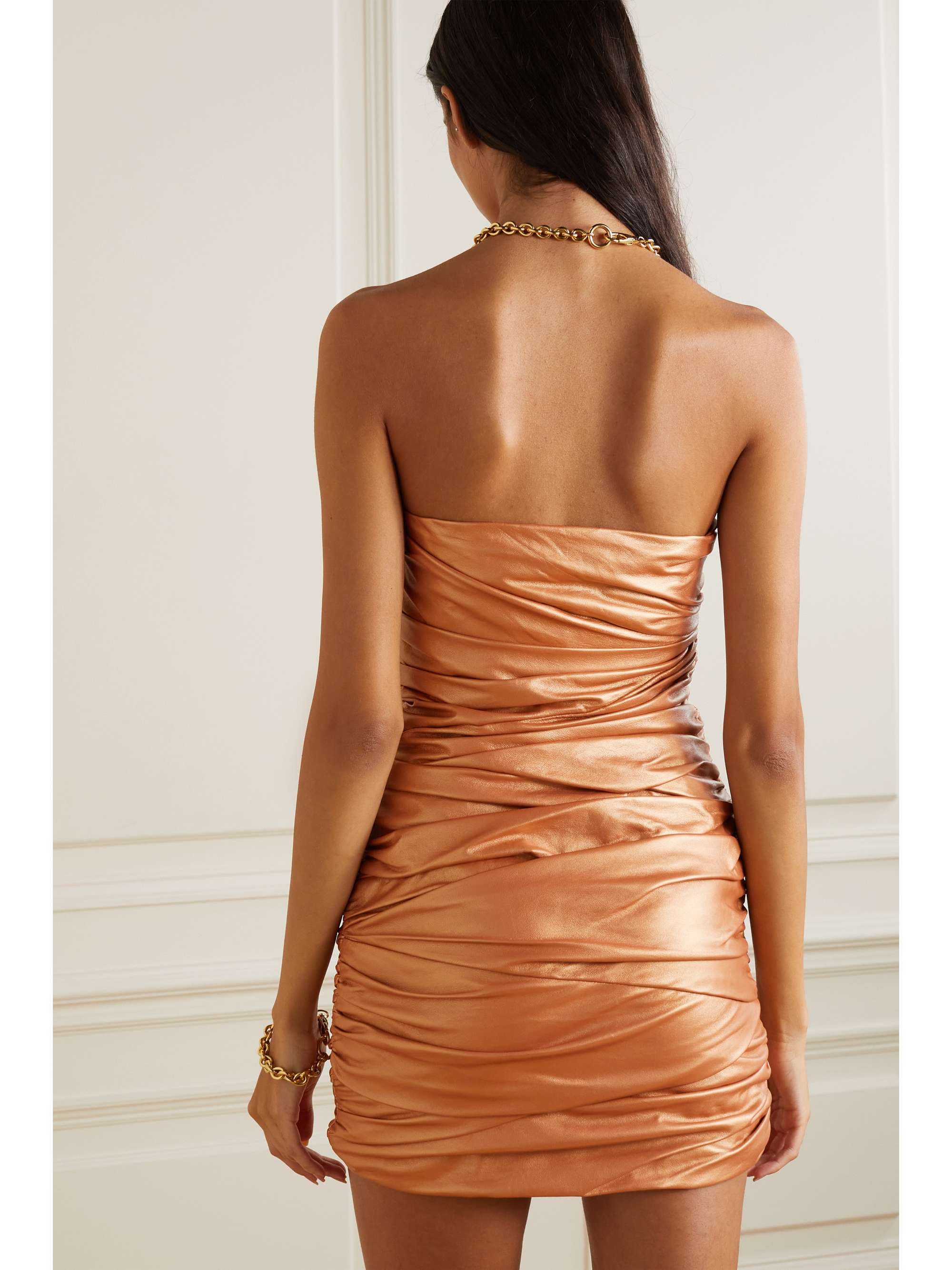 ZEYNEP ARCAY Strapless ruched metallic leather mini dress