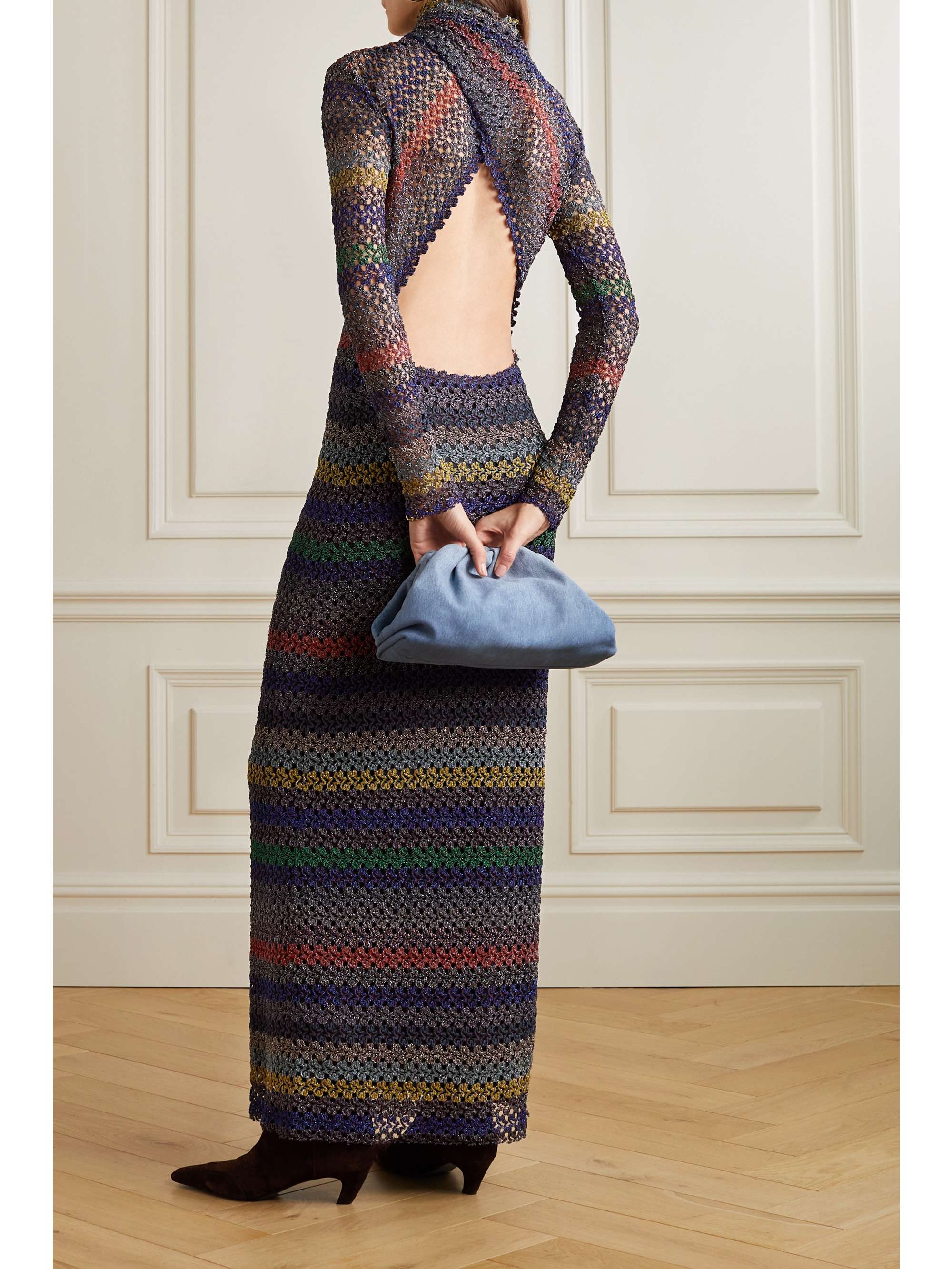 MISSONI Openback metallic crochetknit maxi dress NETAPORTER