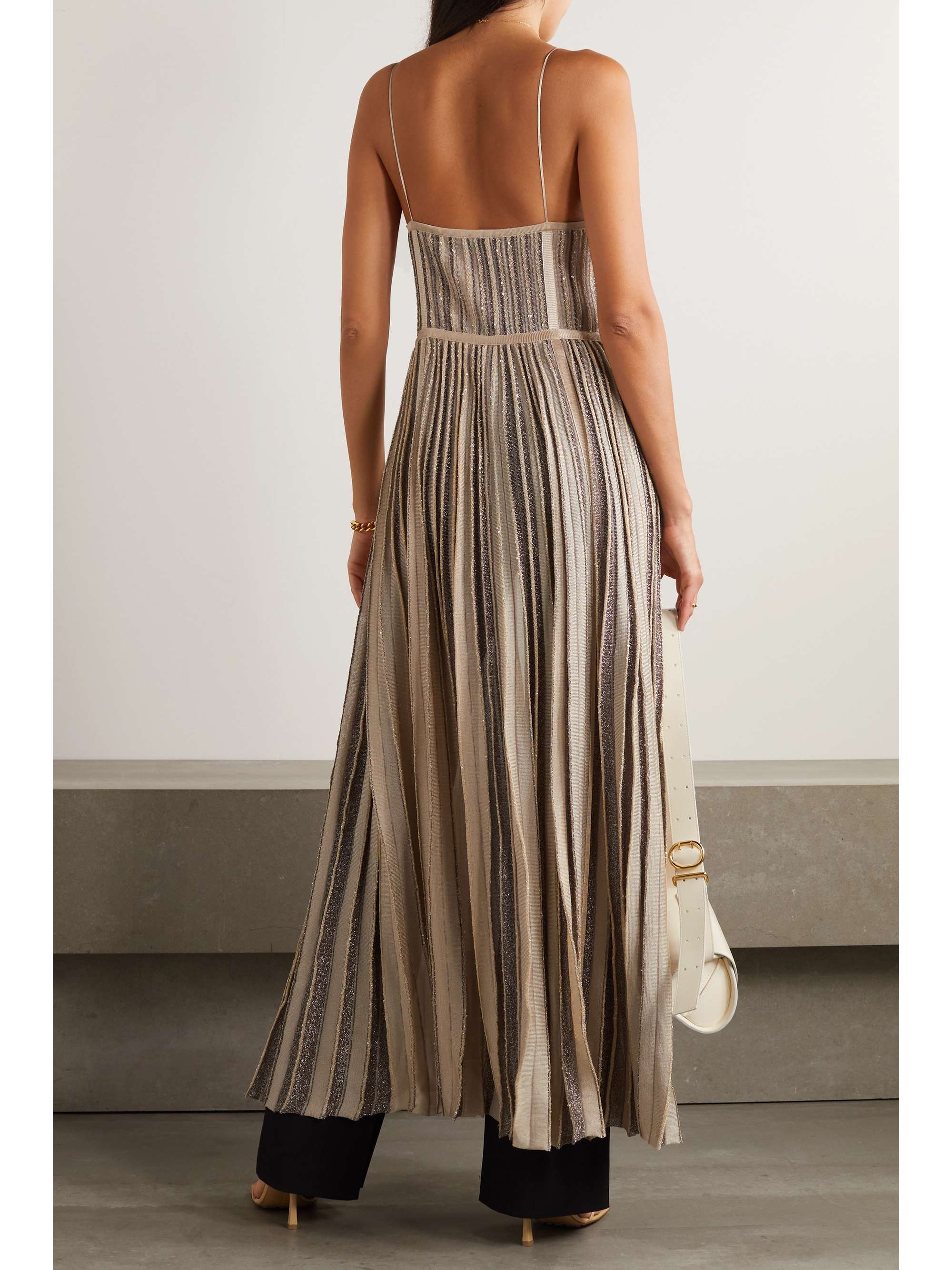 MISSONI Sequin-embellished striped metallic knitted maxi dress