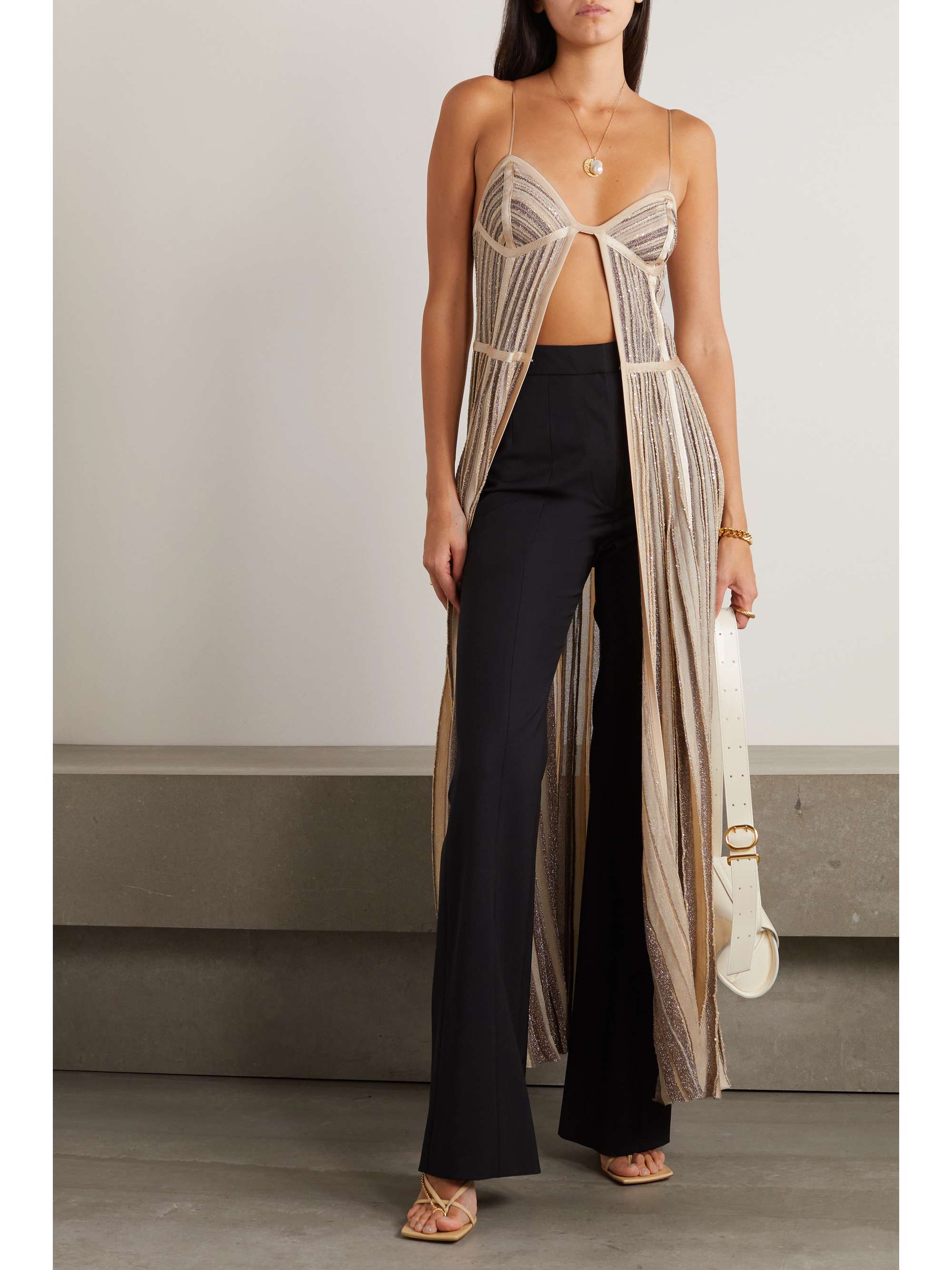 MISSONI Sequin-embellished striped metallic knitted maxi dress