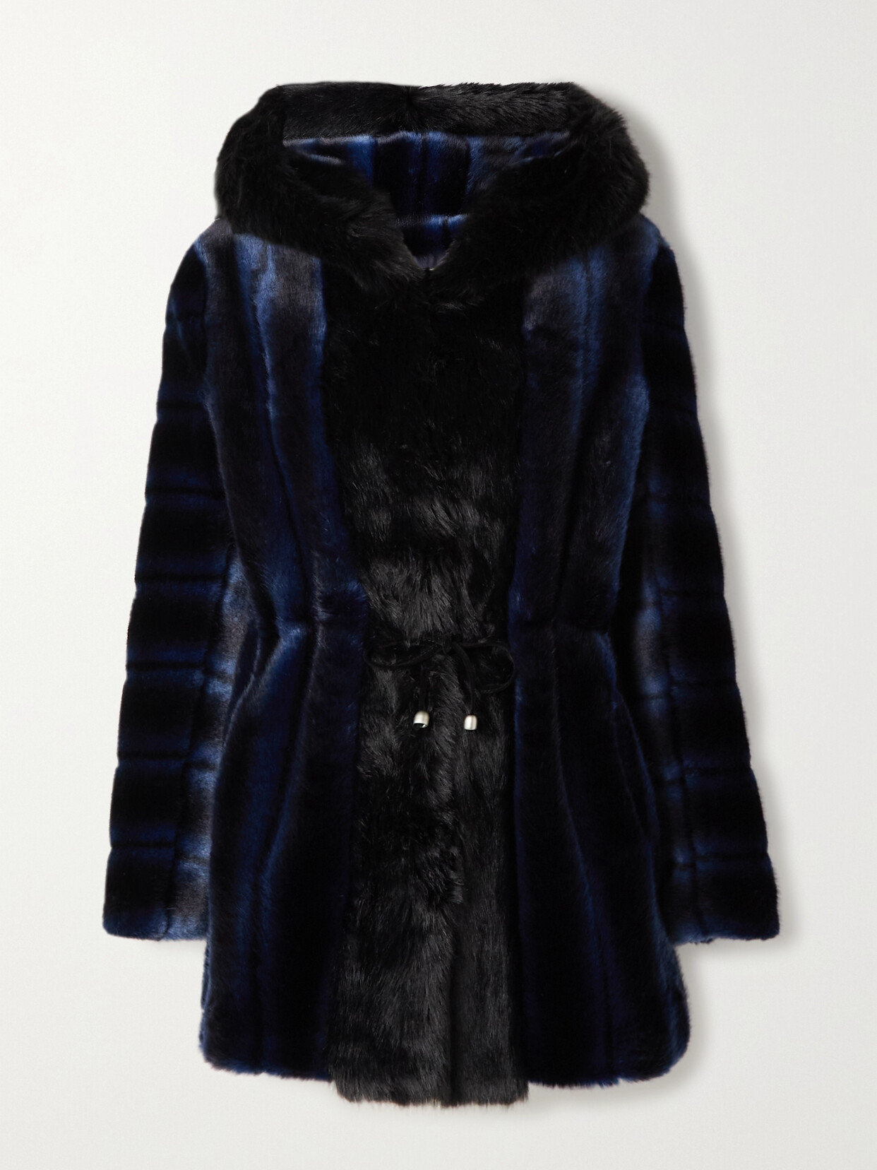 FAZ Skate Moss Hooded Two-tone Faux Fur Coat - Blue