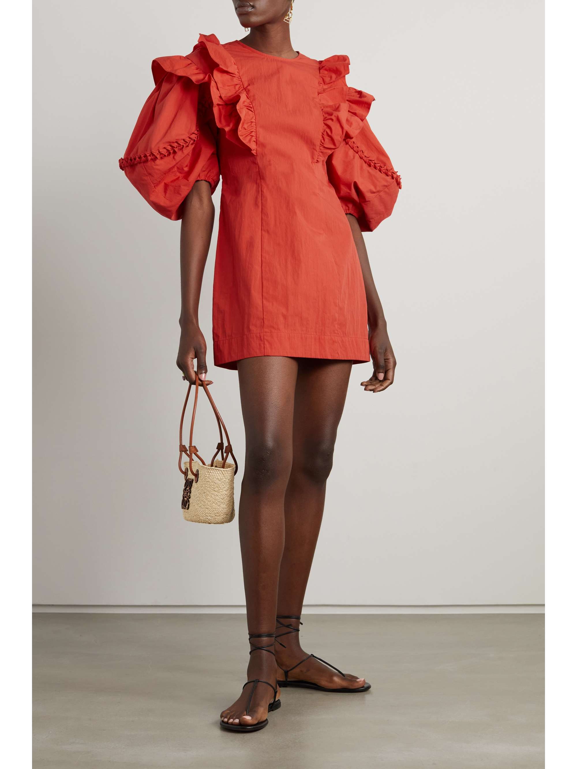 RHODE Varja ruffled cotton-blend poplin mini dress