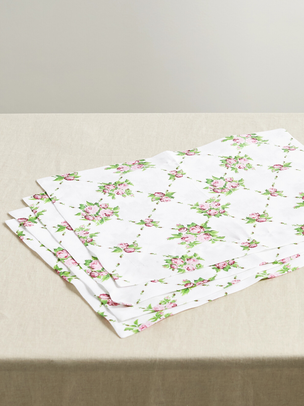 Emilia Wickstead Set Of Four Floralprint Linen Placemats In Pink